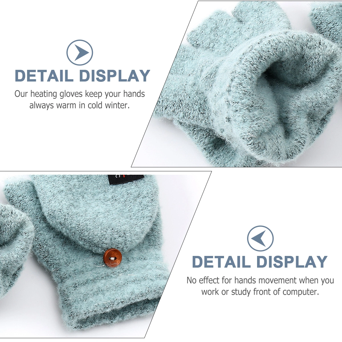 1 Pair USB Heated Gloves Knitted Flip-top Gloves Winter Hand Warmer Gloves