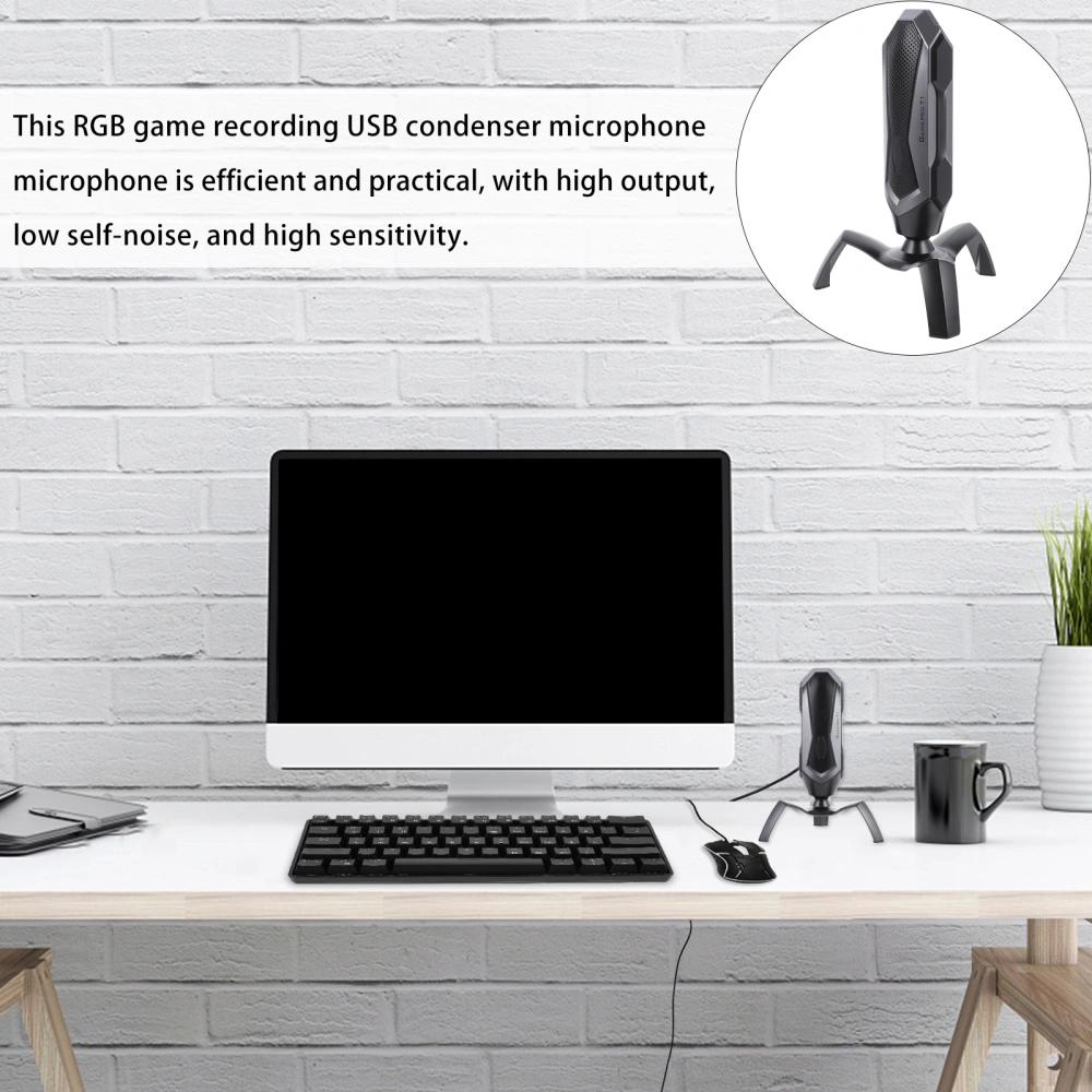 1 Set USB Gaming Condenser Microphone RGB Recording Microphone Set (Black)