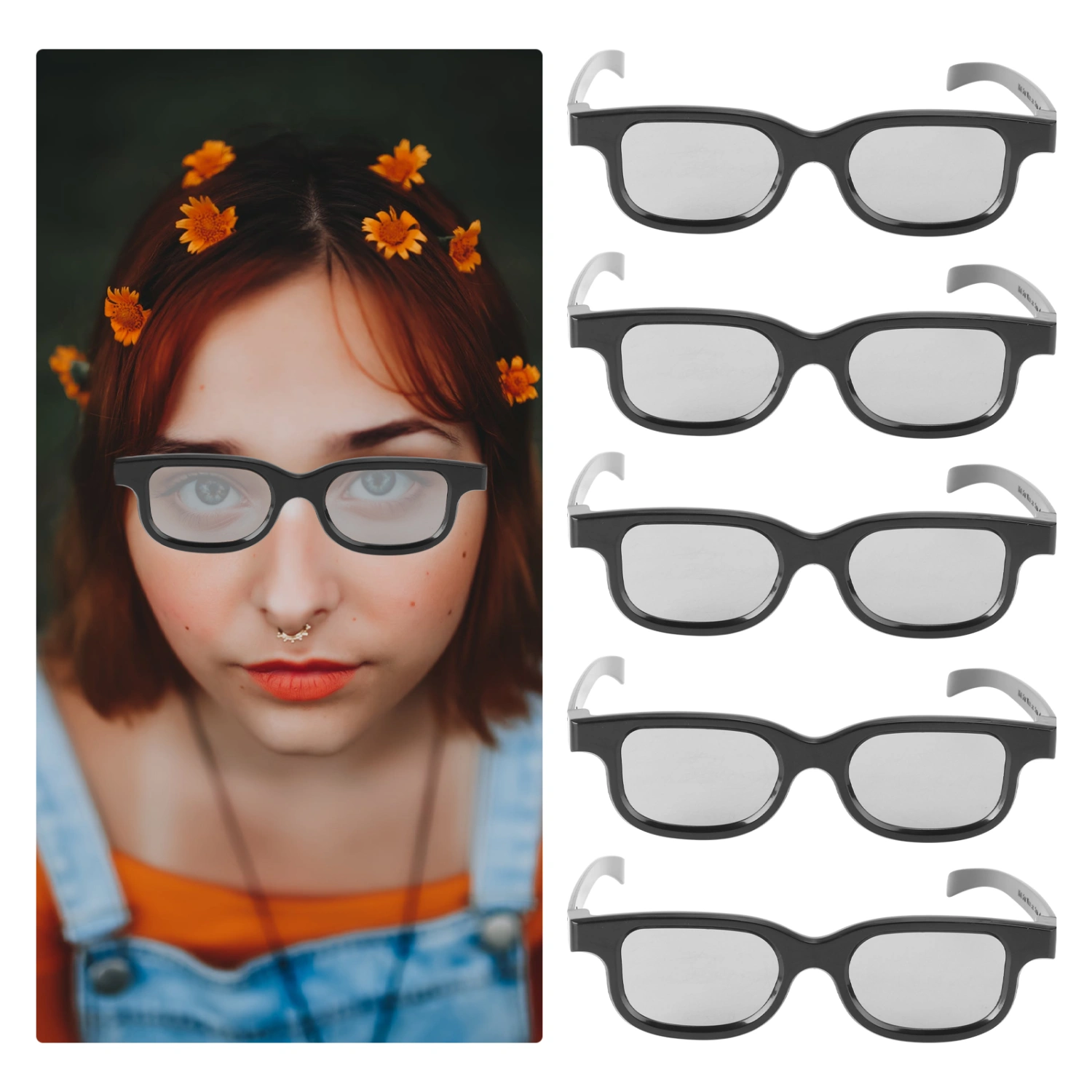 5 Pairs of Passive Circular Polarized Lens 3D Glasses for Adult (Black)