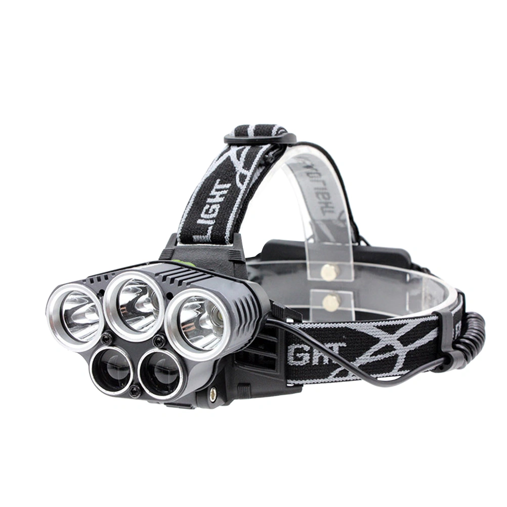 5LED 3T6 Rechargeable Headlamp Super Bright Head Torch Waterproof Head Lamp For for Outdoor Running Camping Hiking Walking 2 Blue Light No Battery (Black)