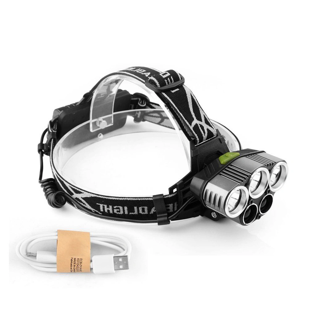 5LED 3T6 Rechargeable Headlamp Super Bright Head Torch Waterproof Head Lamp For for Outdoor Running Camping Hiking Walking 2 Blue Light No Battery (Black)