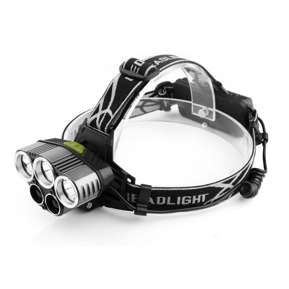 5LED 3T6 Rechargeable Headlamp Super Bright Head Torch Waterproof Head Lamp For for Outdoor Running Camping Hiking Walking 2 Blue Light No Battery (Black)