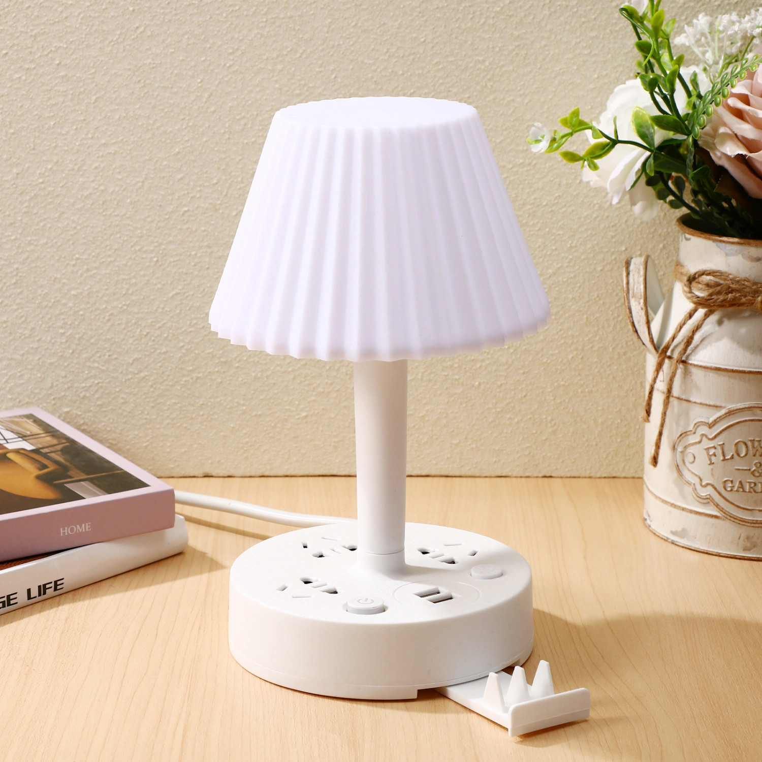 Led Desk Lamp with Power Outlet Double Switch Bright Small Desk Lamp Bedside Reading Lamp