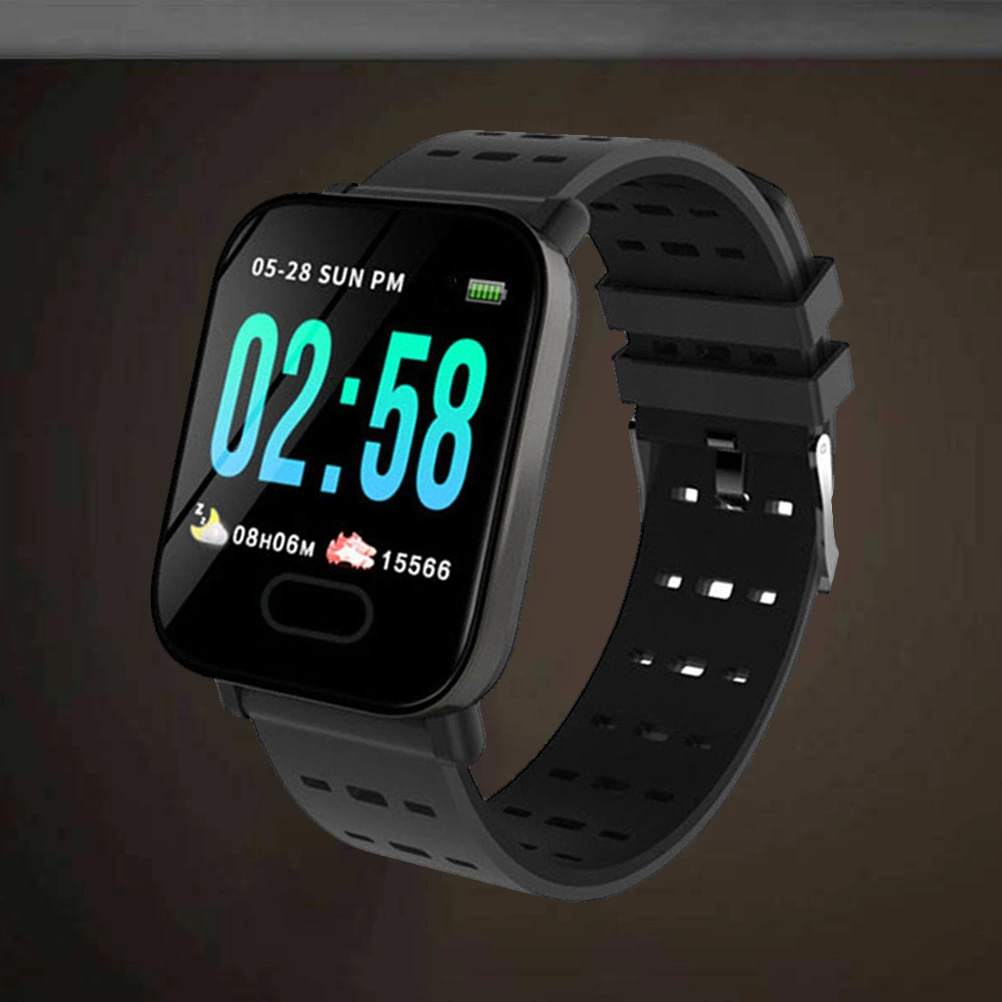 A6 1.3Inch Smart Band Heart Rate Sleep Monitor Watch Blood Pressure Smartwatch Color Screen Wristband Waterproof (Black)