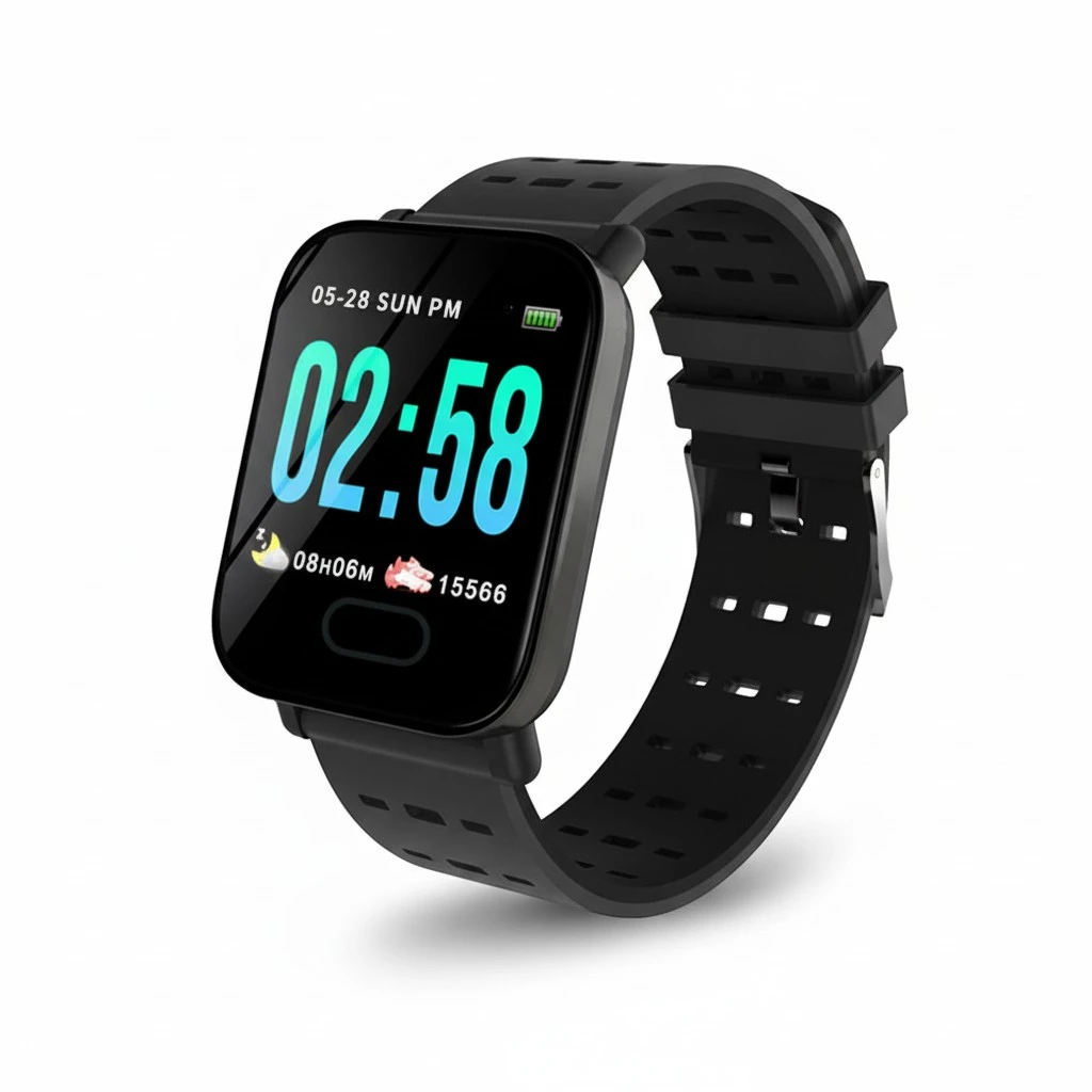 A6 1.3Inch Smart Band Heart Rate Sleep Monitor Watch Blood Pressure Smartwatch Color Screen Wristband Waterproof (Black)
