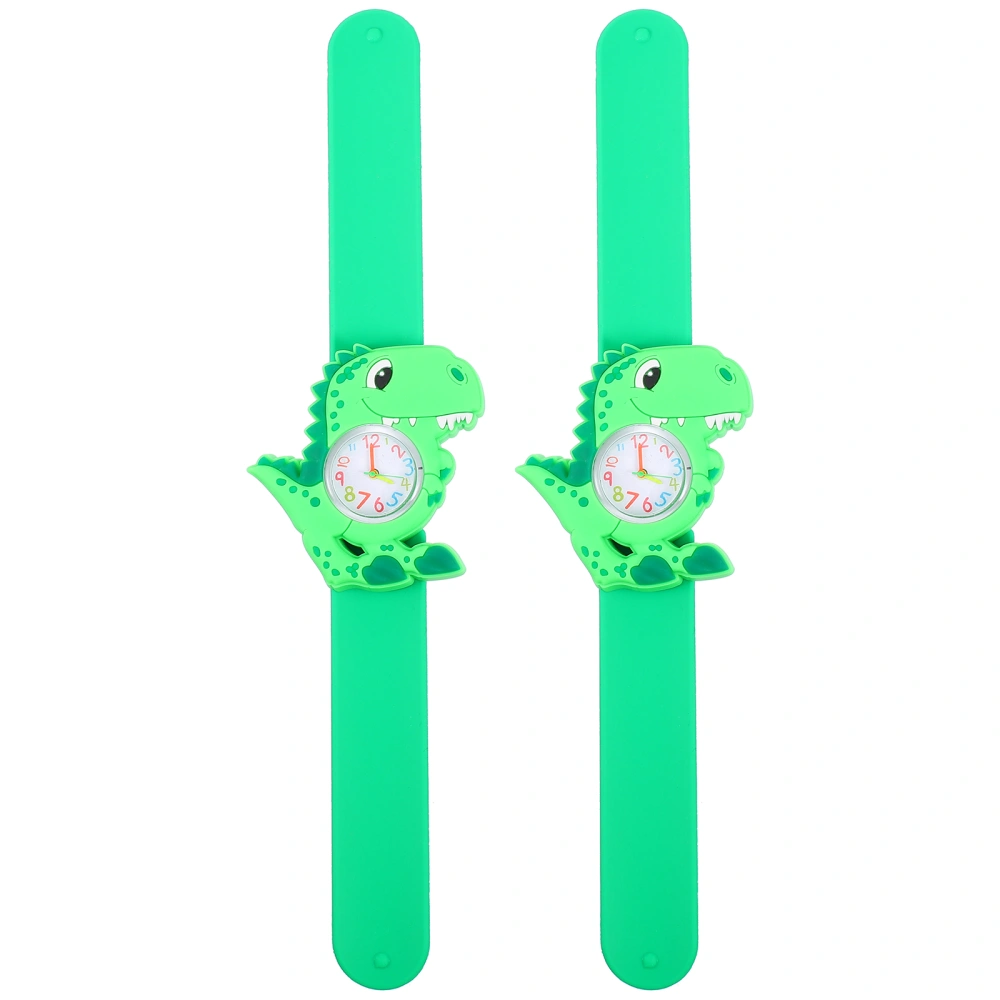 2 Pcs Children Slap Watch Kids Lovely Cartoon Watch Dinosaurs Design Wristwatch