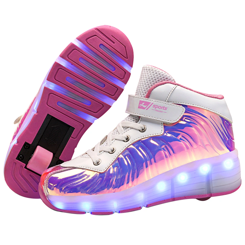 1 Pair USB Charging Children Roller Shoes Single Wheel LED Roller Skates LED Luminous Kids Shoes Fashion Cool Roller Sports Shoes for Sports (Pink Size 38: About 24.5CM, 7.5US,5UK,38.5EU,9.6285Inch)