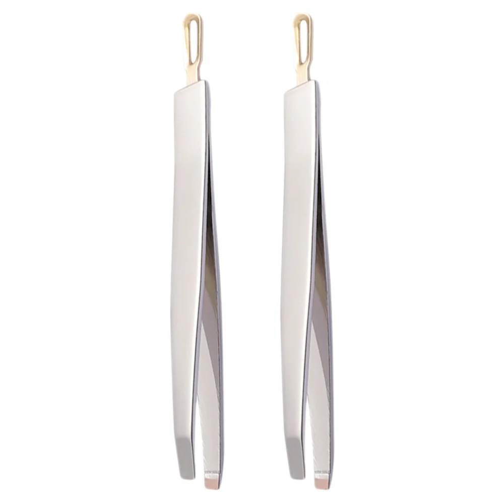 2Pcs Dual-use Stainless Steel Eyebrow Tweezers Eyebrow Clamps Creative Makeup Tweezers(Silver)