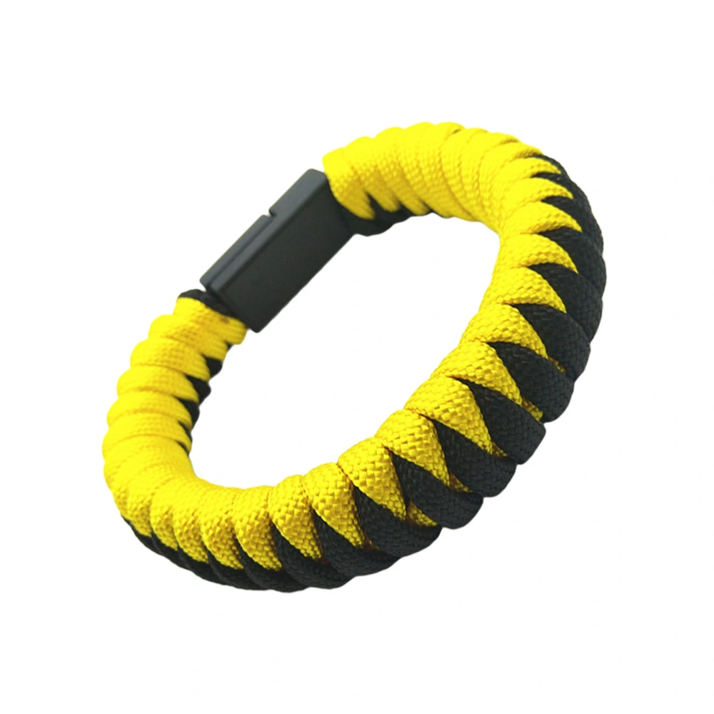 22CM Creative Umbrella Rope USB Type C Data Sync Cable Braided Bracelet Wristband Style Charging Cable (Black and Yellow)