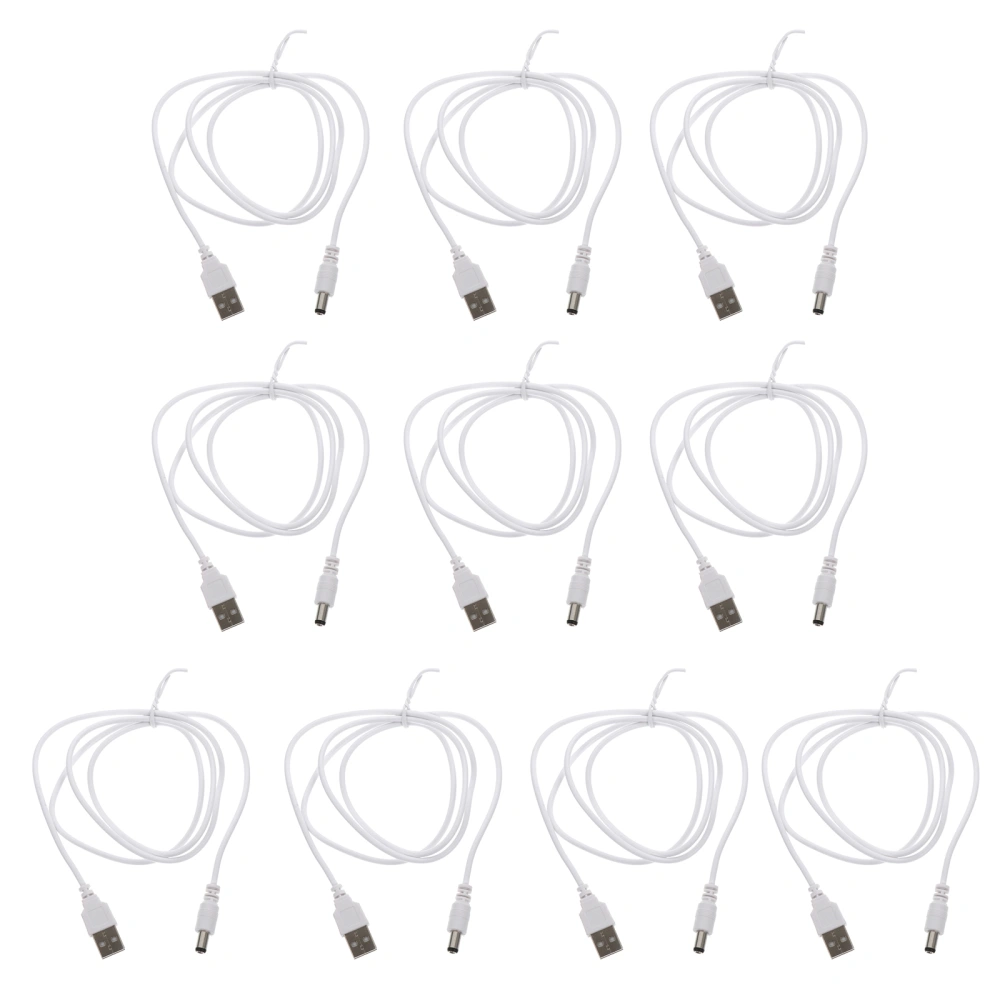 10pcs USB to DC 5.5X2.1mm Charging Cable White USB Charger Cord Replacement