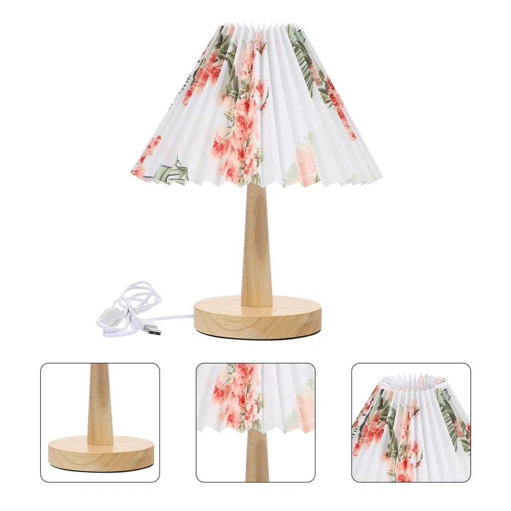 1 Set Home Use Bedside Night Lamp Retro Style PleatedNight Light Sleeping Lamp