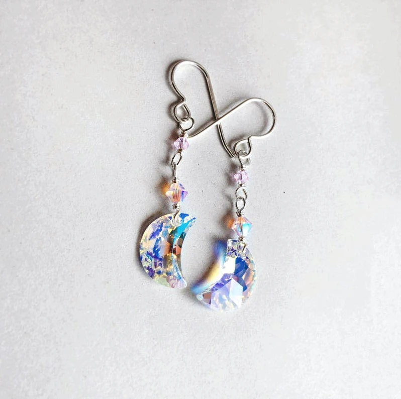 Crescent Moon Earrings Glitter Crystal Jewelry