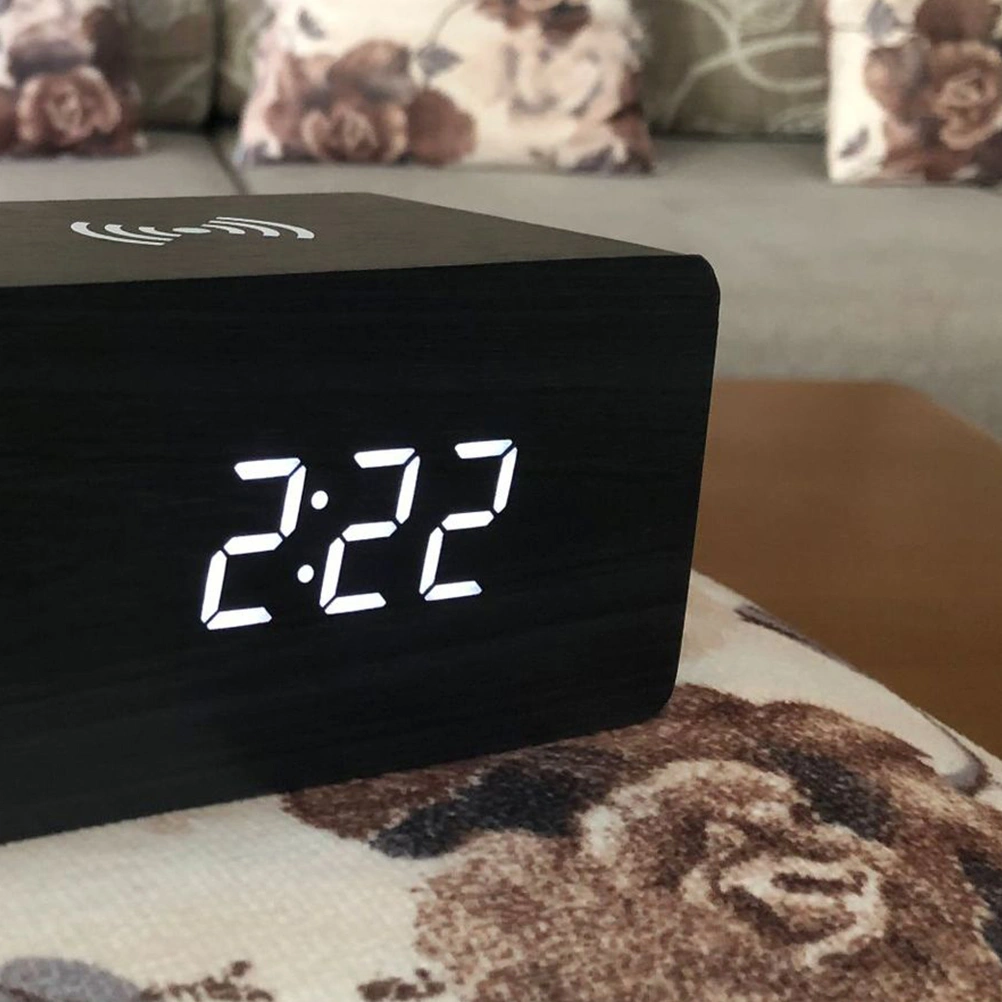 Mobile Phone Wireless Charging Acousti Clock Electronic Mute Alarm Clock Bedside Clock Black