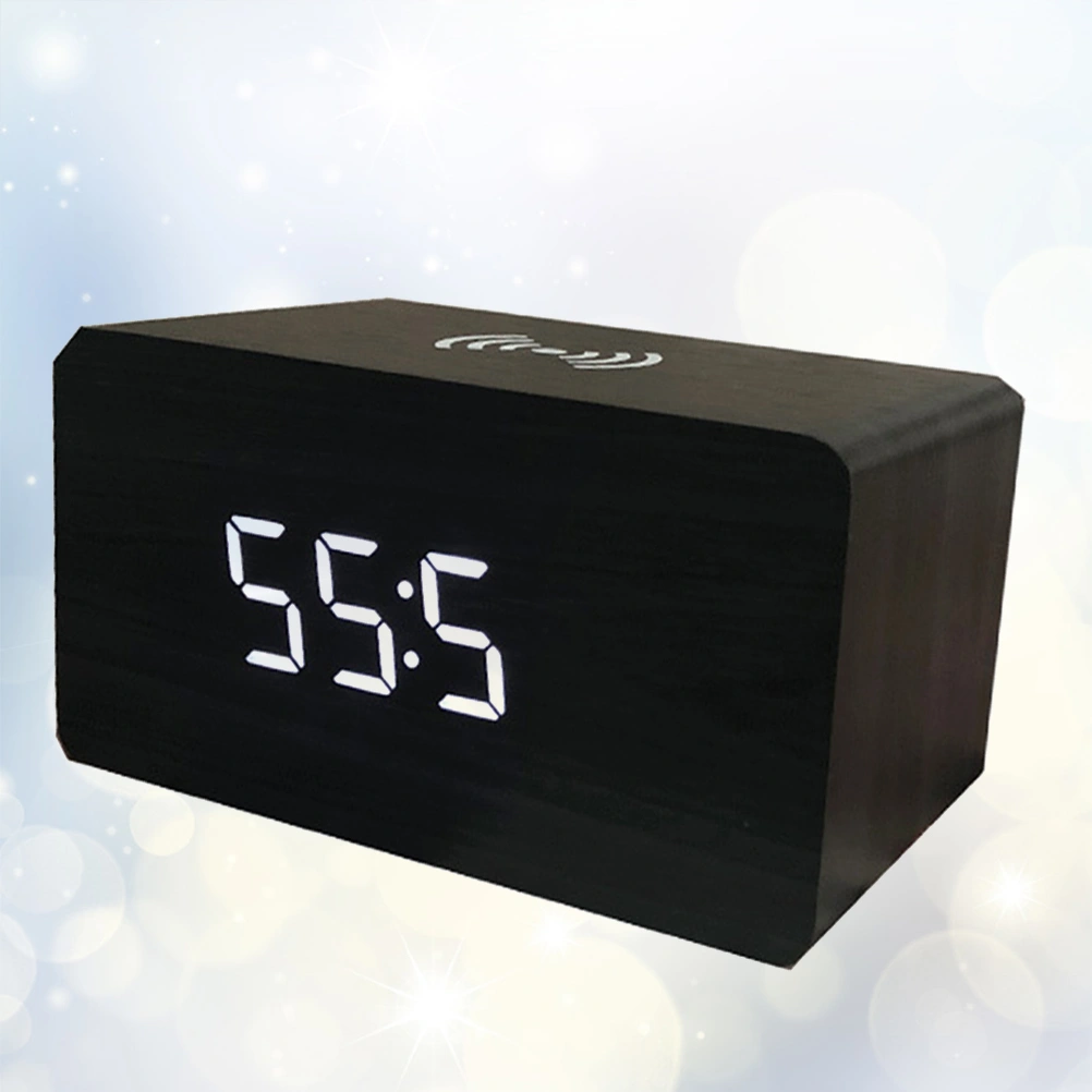 Mobile Phone Wireless Charging Acousti Clock Electronic Mute Alarm Clock Bedside Clock Black