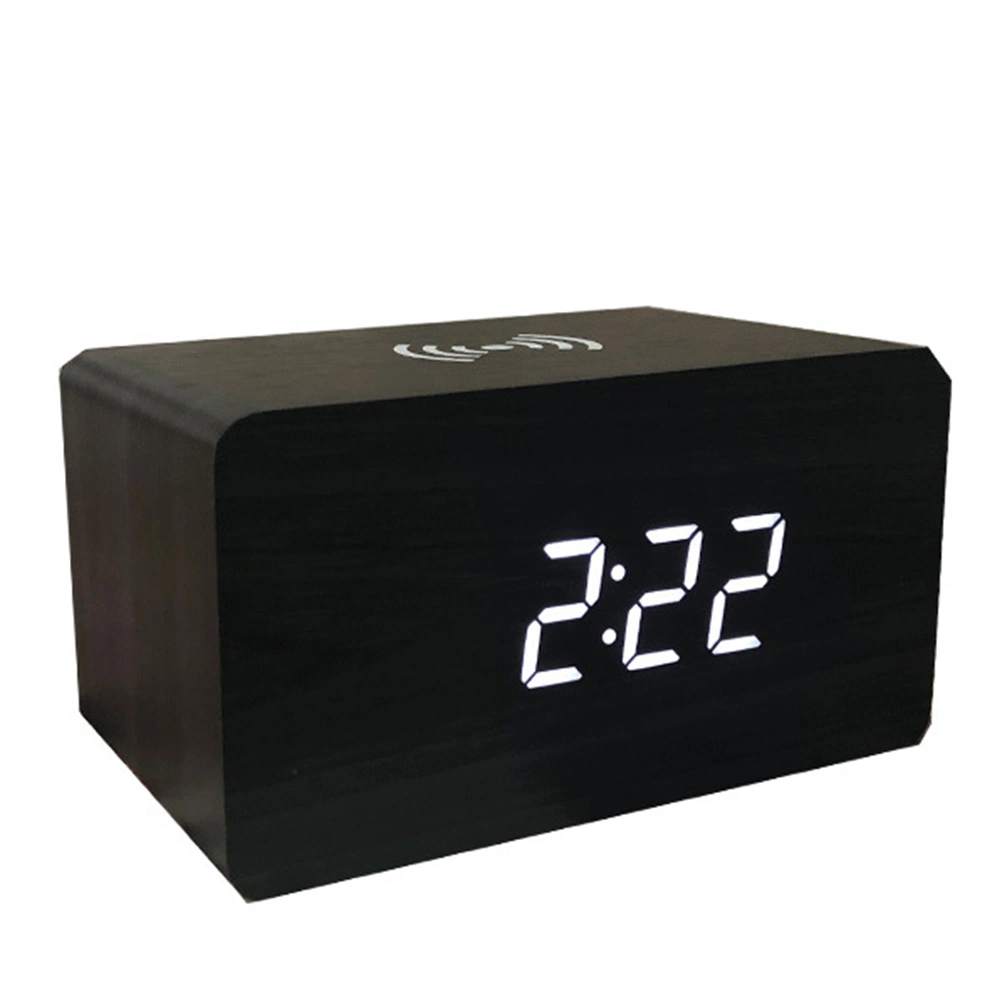 Mobile Phone Wireless Charging Acousti Clock Electronic Mute Alarm Clock Bedside Clock Black