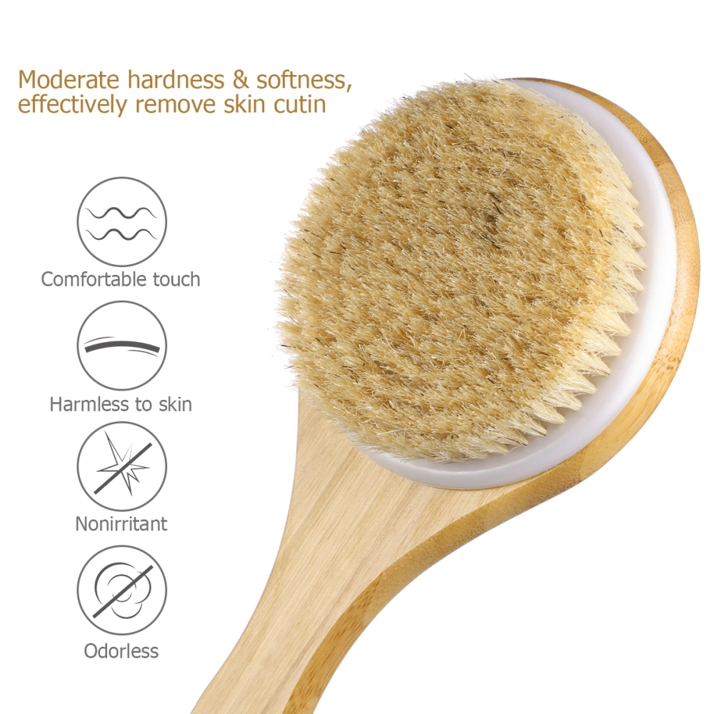 Lurrose Bath Shower Bristle Brush Body Brush with Long Bamboo Handle