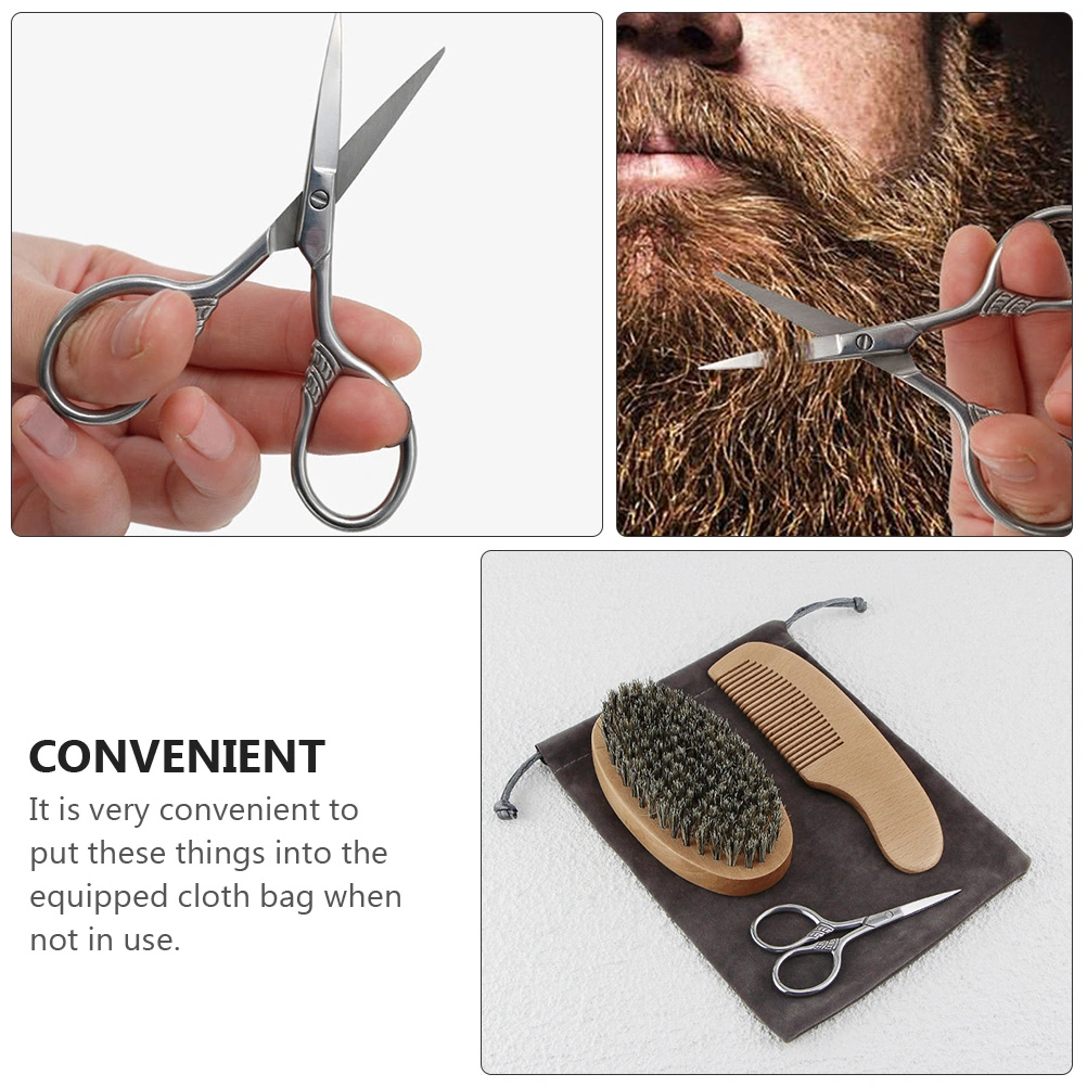 1 Set Caring Shaving Tool Kit Beard Caring Tools Beard Scissors Comb Brush