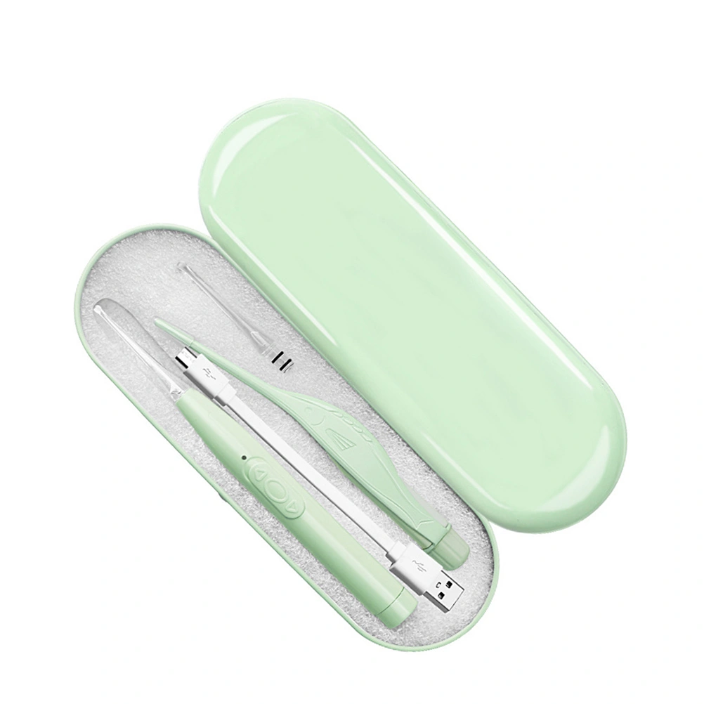 2Pcs Children Ear Cleaning Tools Portable Visible Luminous Earpicks Earwax Removal Cleaner Supplies(Light Green)