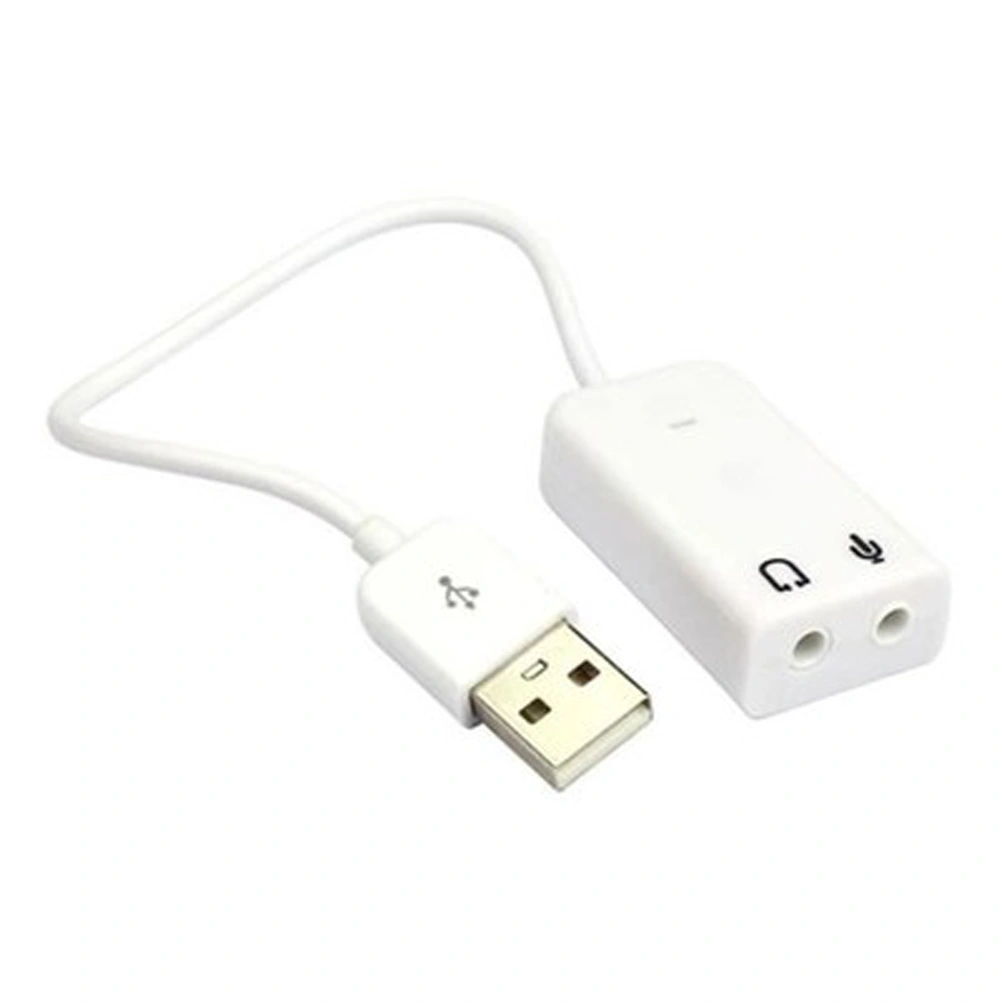 USB 2.0 Sound Virtual 7.1 Channel Audio 3D Adapter With Cable Line for Notebook Laptop Speaker Box (White)