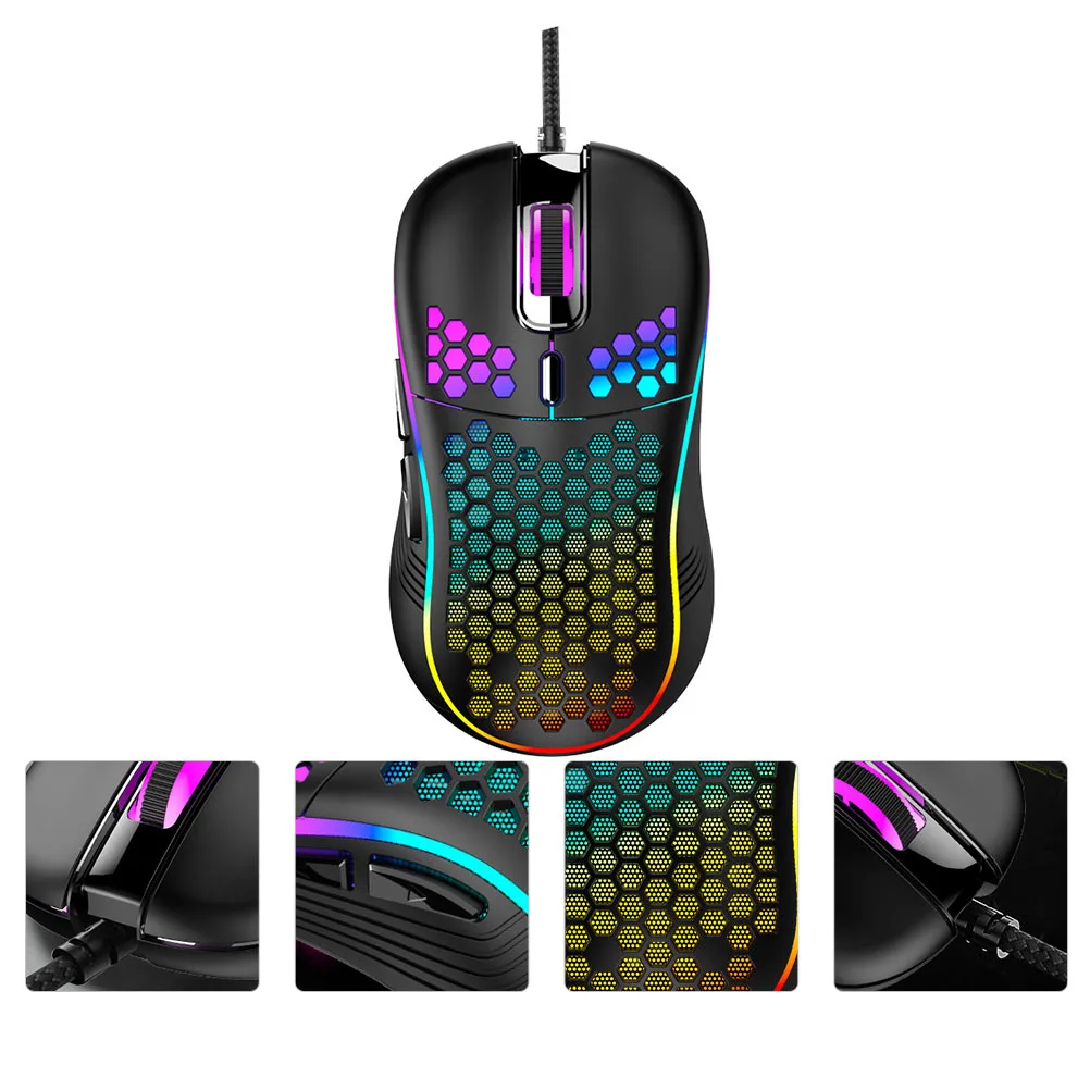1pc Hollow Out Wired Mouse Computer Gaming Mouse RGB Lights Mouse (Black)