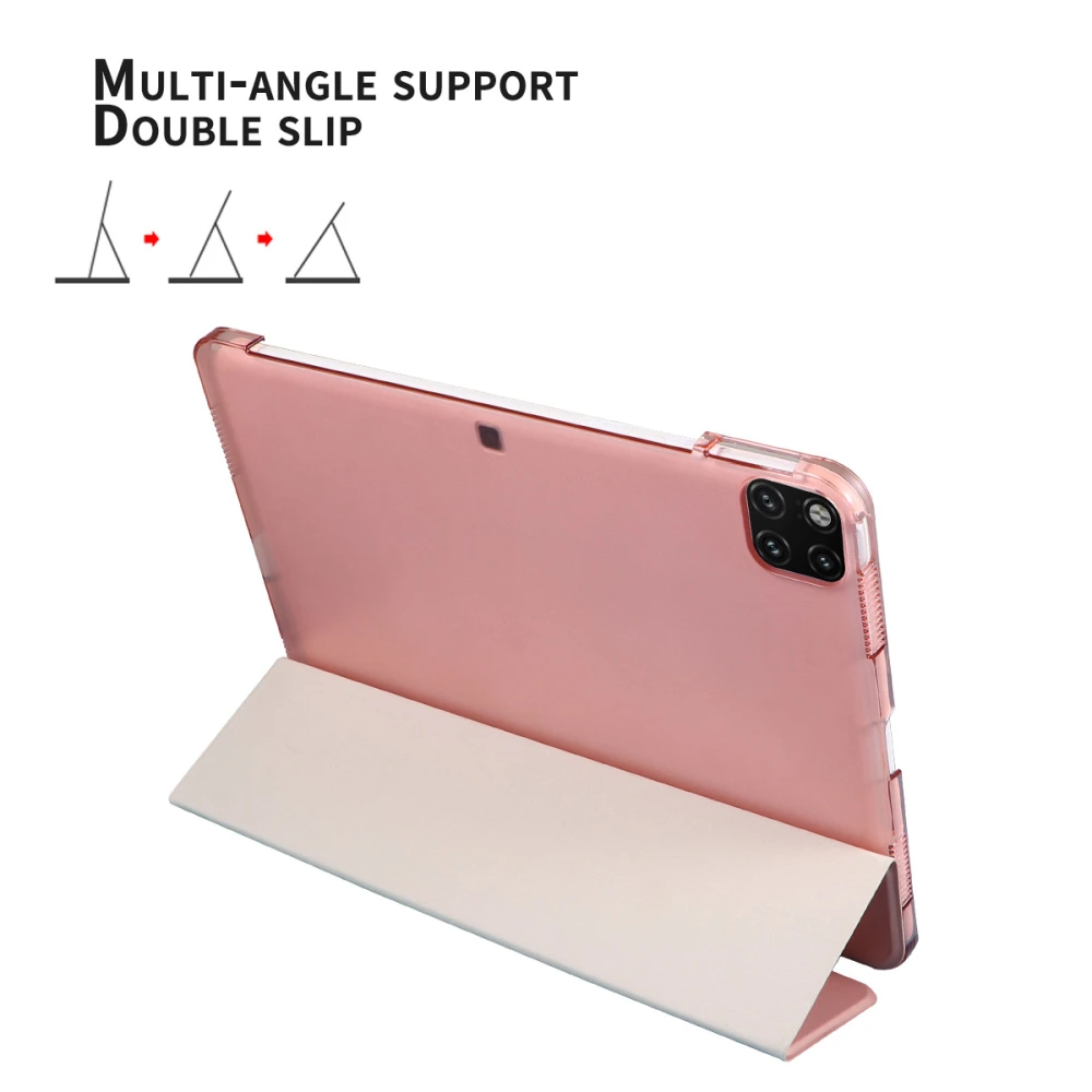 Tri-folding PU Leather Tablet Protective Cover Tablet Shell Compatible for Pro 11(Rose Gold 11 inches pro 2020)