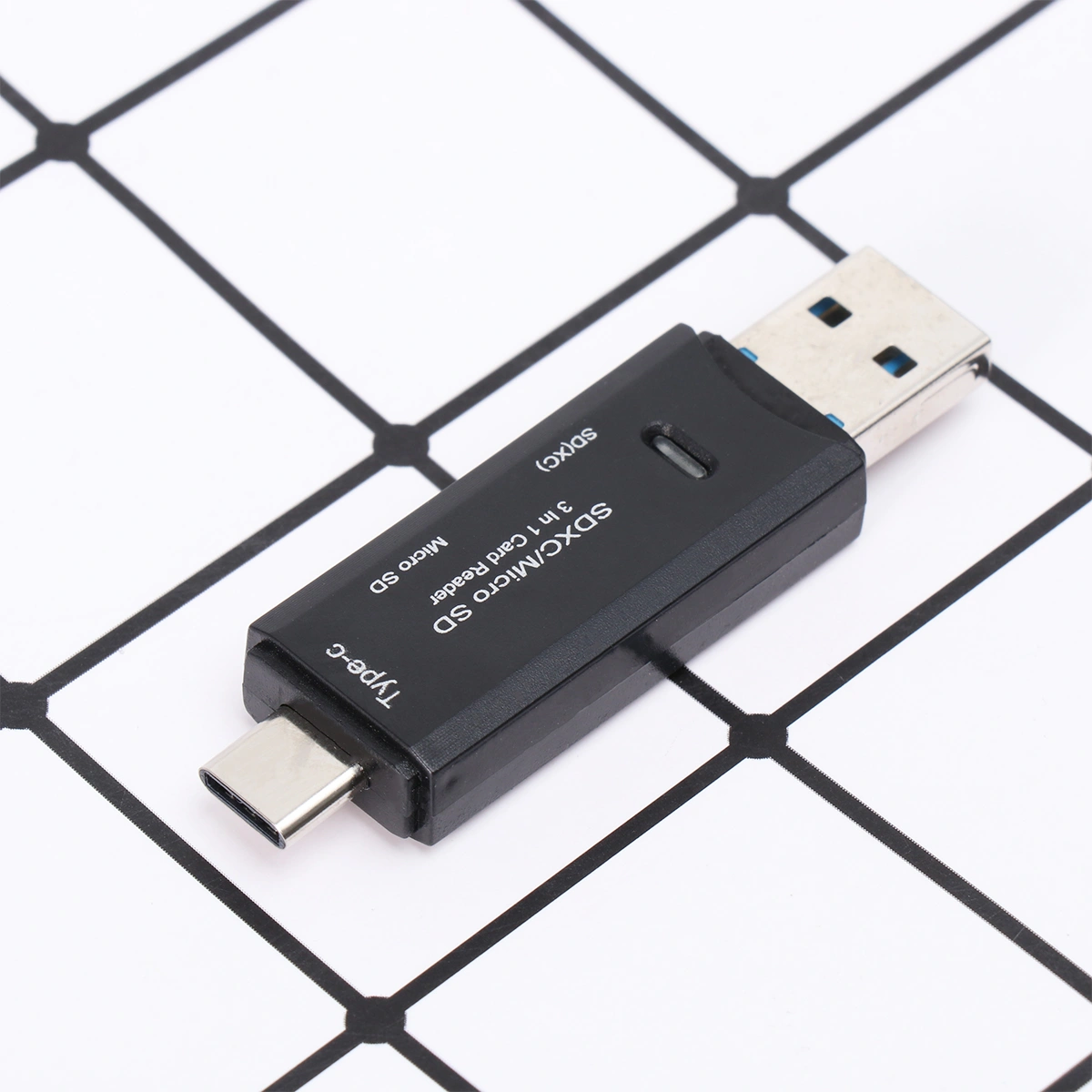 3 In 1 USB Type-C Micro USB Reader USB2.0 Universal TF SD Memory OTG Reader for Phone (Black)