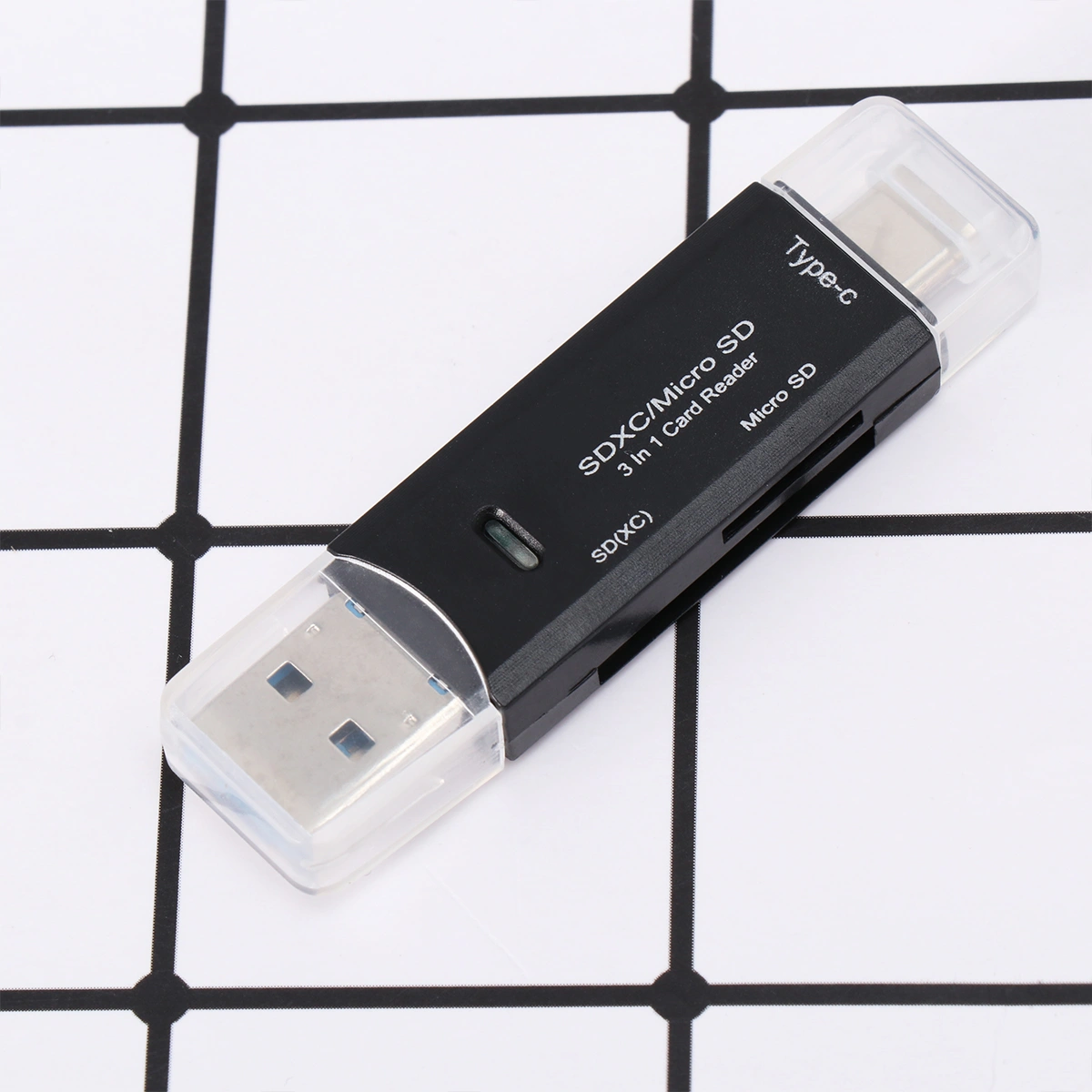 3 In 1 USB Type-C Micro USB Reader USB2.0 Universal TF SD Memory OTG Reader for Phone (Black)