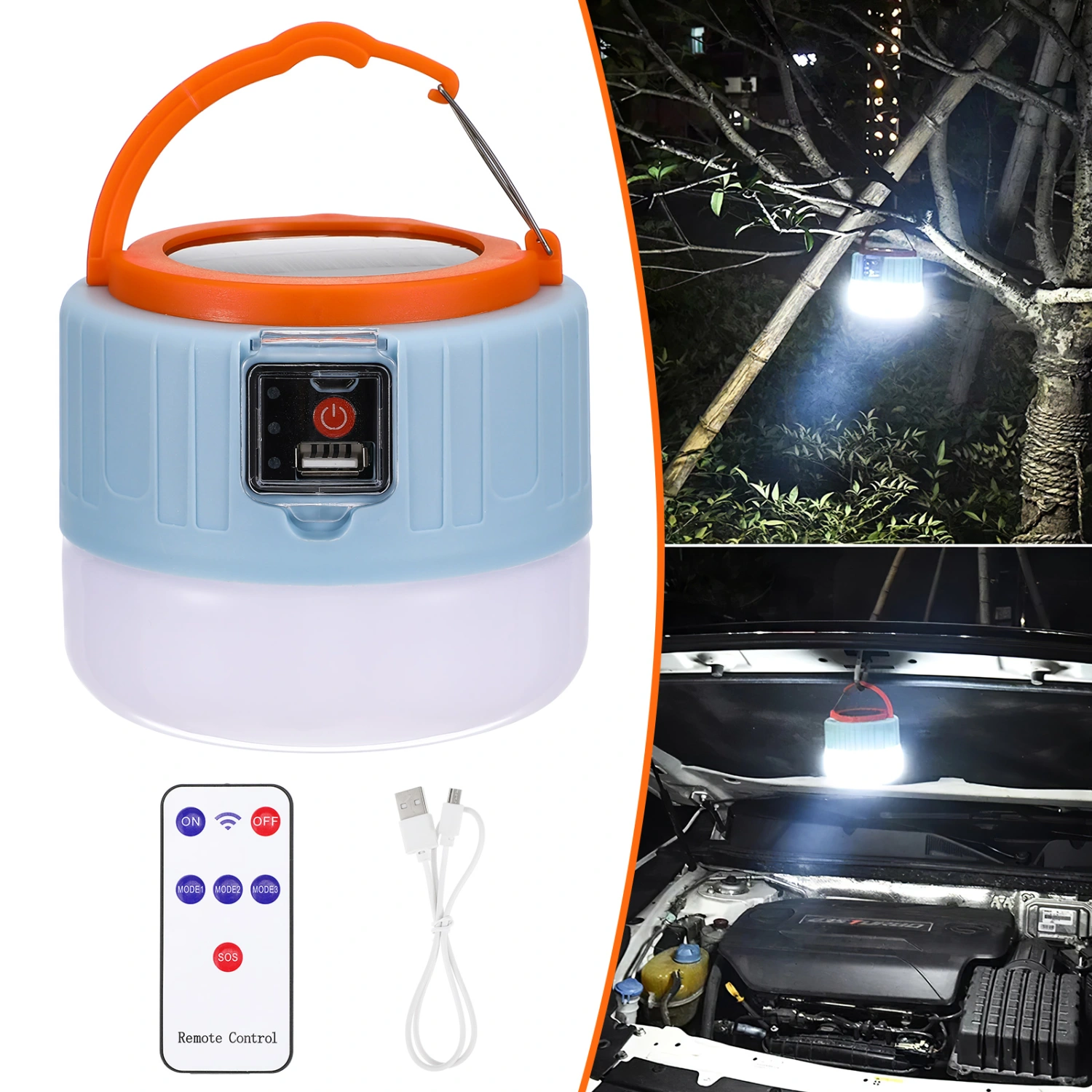 Camping Lantern USB Rechargeable Solar Camp Light Remote Control Camping Light for Tents Hiking Camping