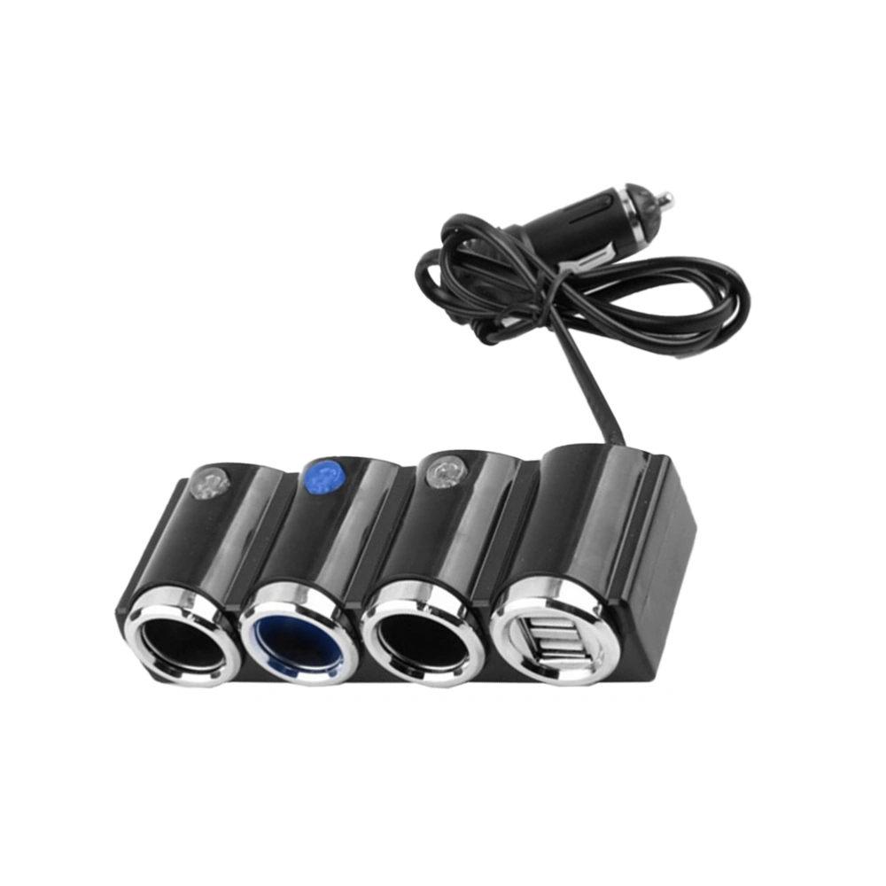 1Pc 1 to 3 Cigarette Lighter Ports Dual USB Car Charger Separator for Car Use (Black)