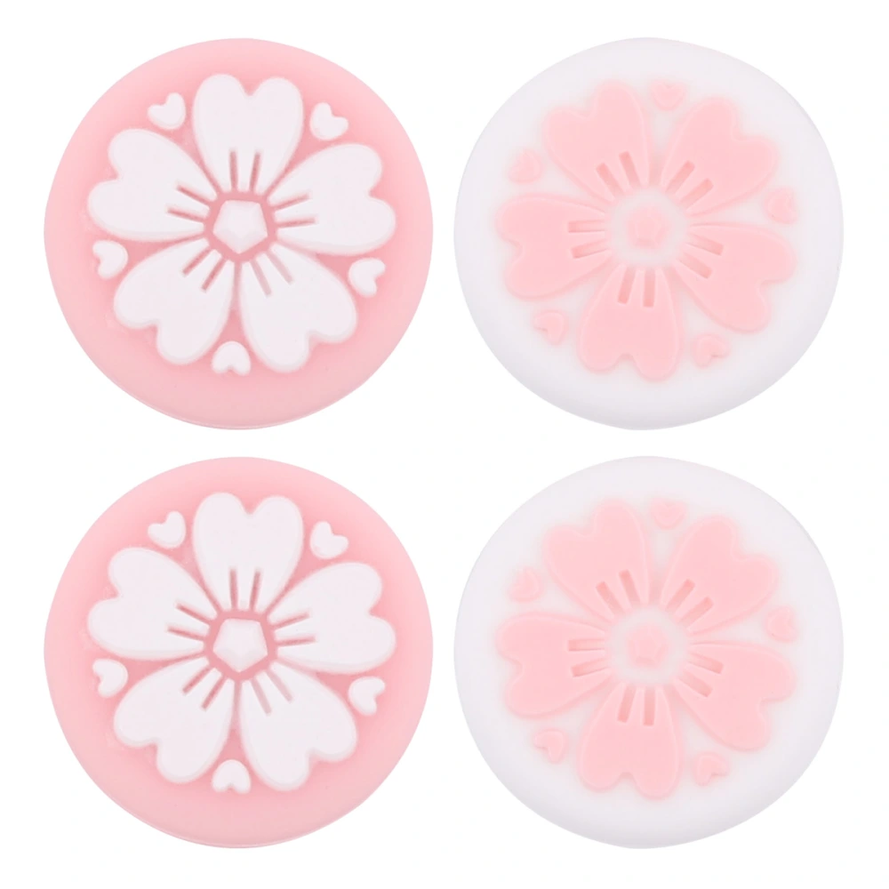 4pcs Silicone Joystick Protective Cherry Blossom Joystick Grip Button Caps Cover Skin (Pink)