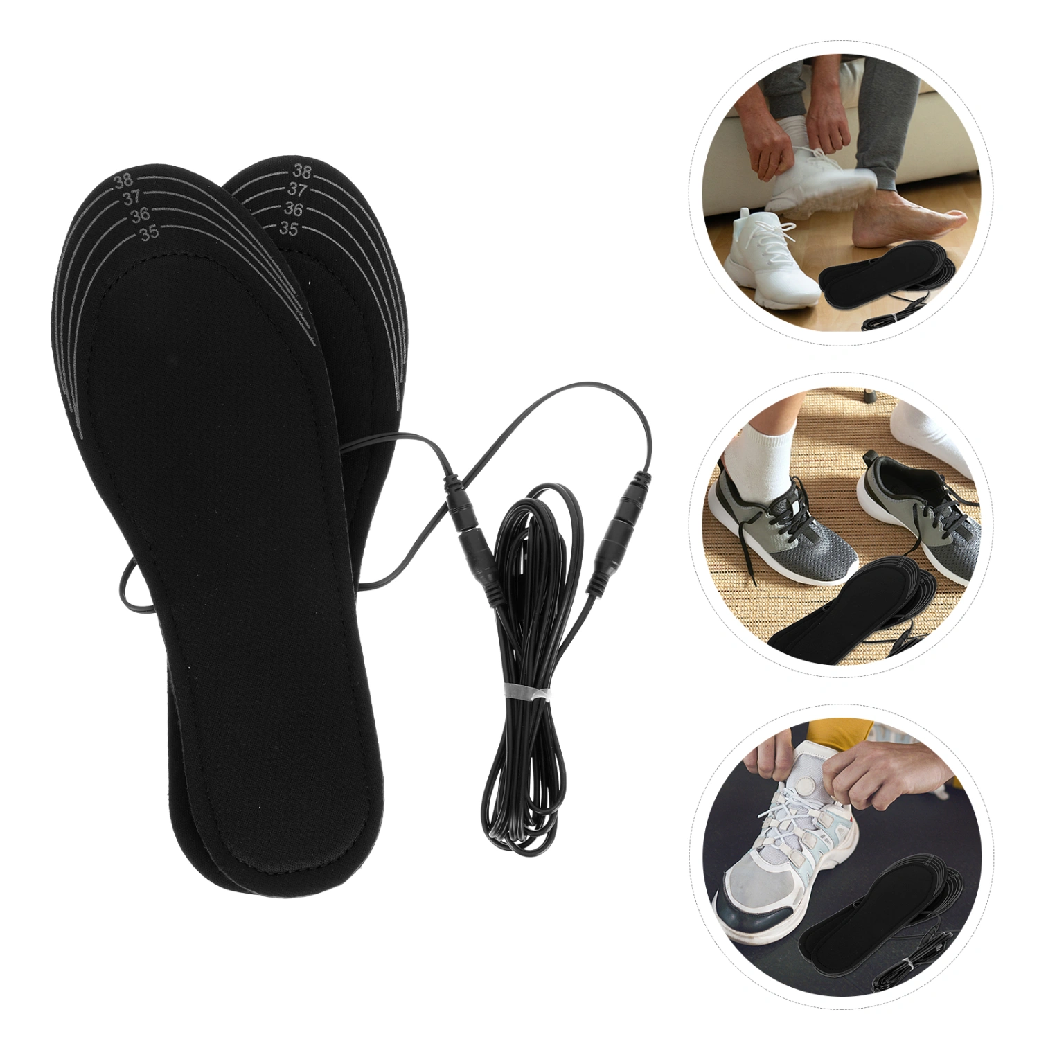 1 Set of Heated Insole Foot Warmer USB Rechargeable Heated Shoes Insole Black