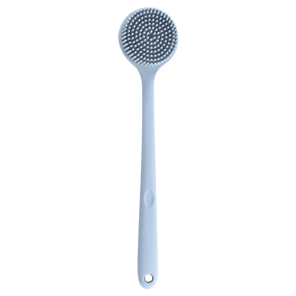 1pc Long Handle Shower Brush Silicone Body Brush Bath Brush Back Skin Scrubber with Random Color Hook (Blue)