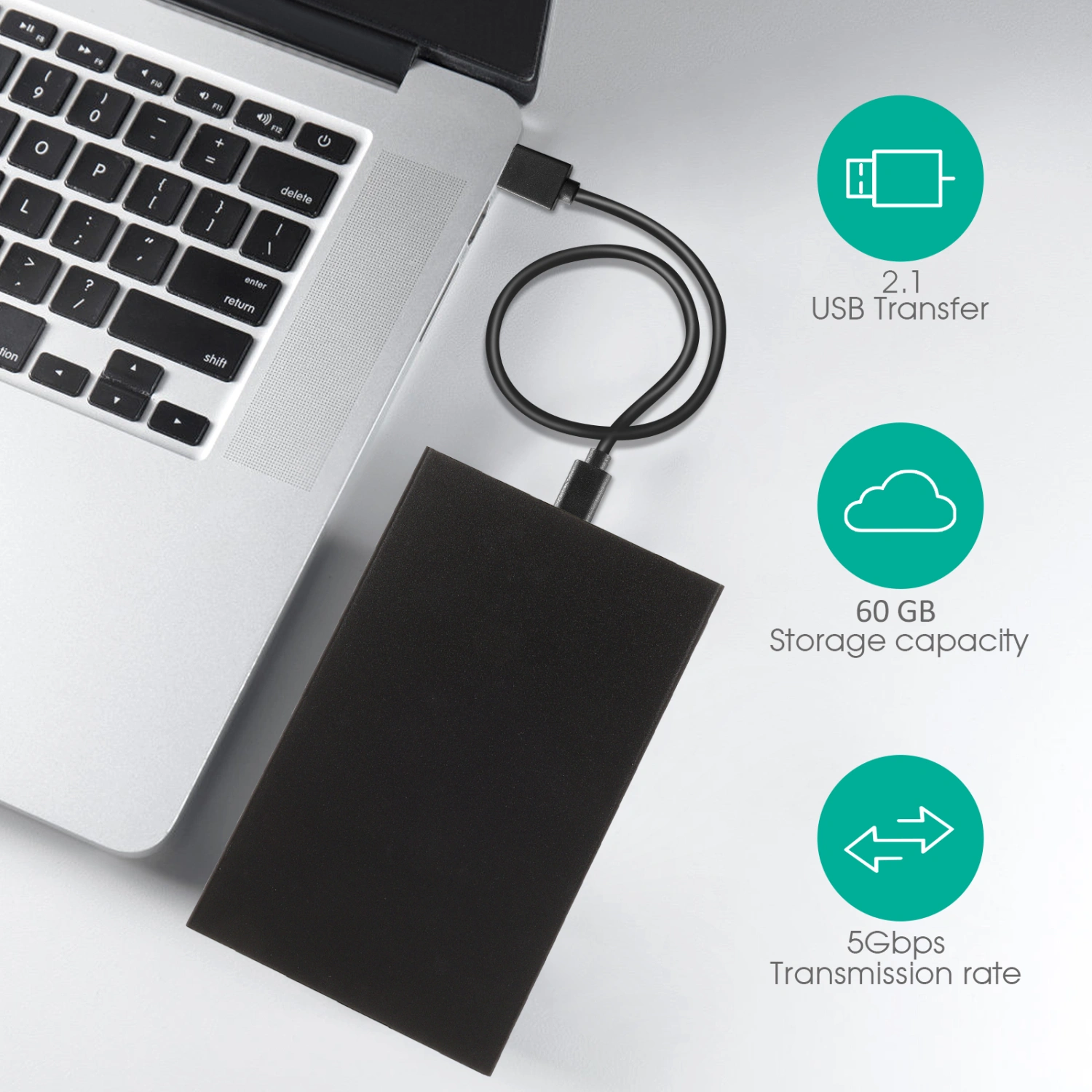 60GB External Portable Hard Drives HDD Storage Device Disk For Laptop USB 2.0 Flash Drive (Black)
