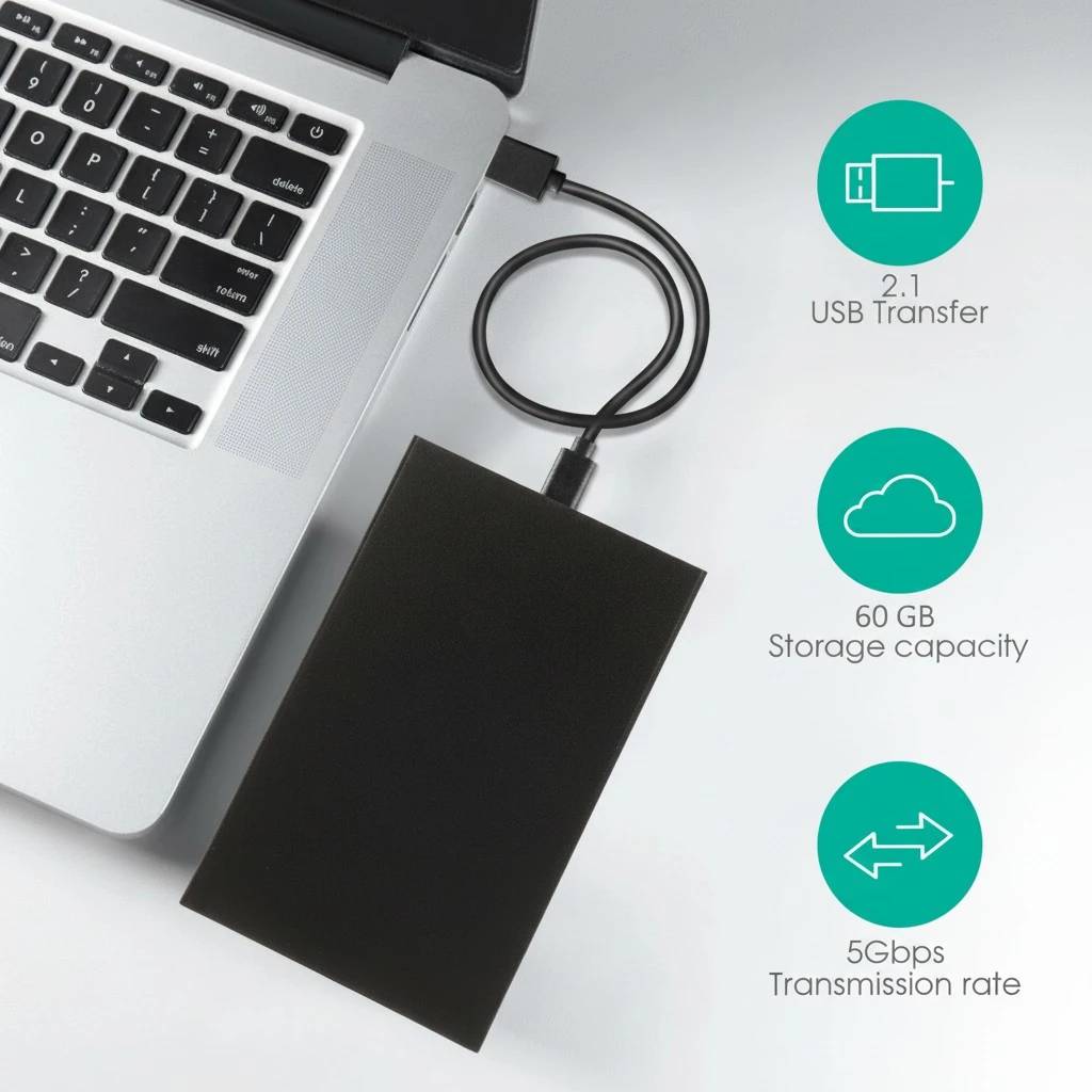 60GB External Portable Hard Drives HDD Storage Device Disk For Laptop USB 2.0 Flash Drive (Black)