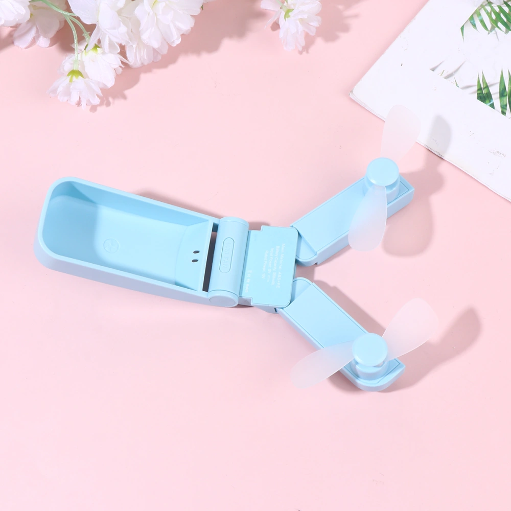 Double-headed USB Fan Table Desktop Electric Fan USB Rechargeable Air Cooler Outdoor Travel Summer Mini Folding Cooling Fans (Sky-blue)