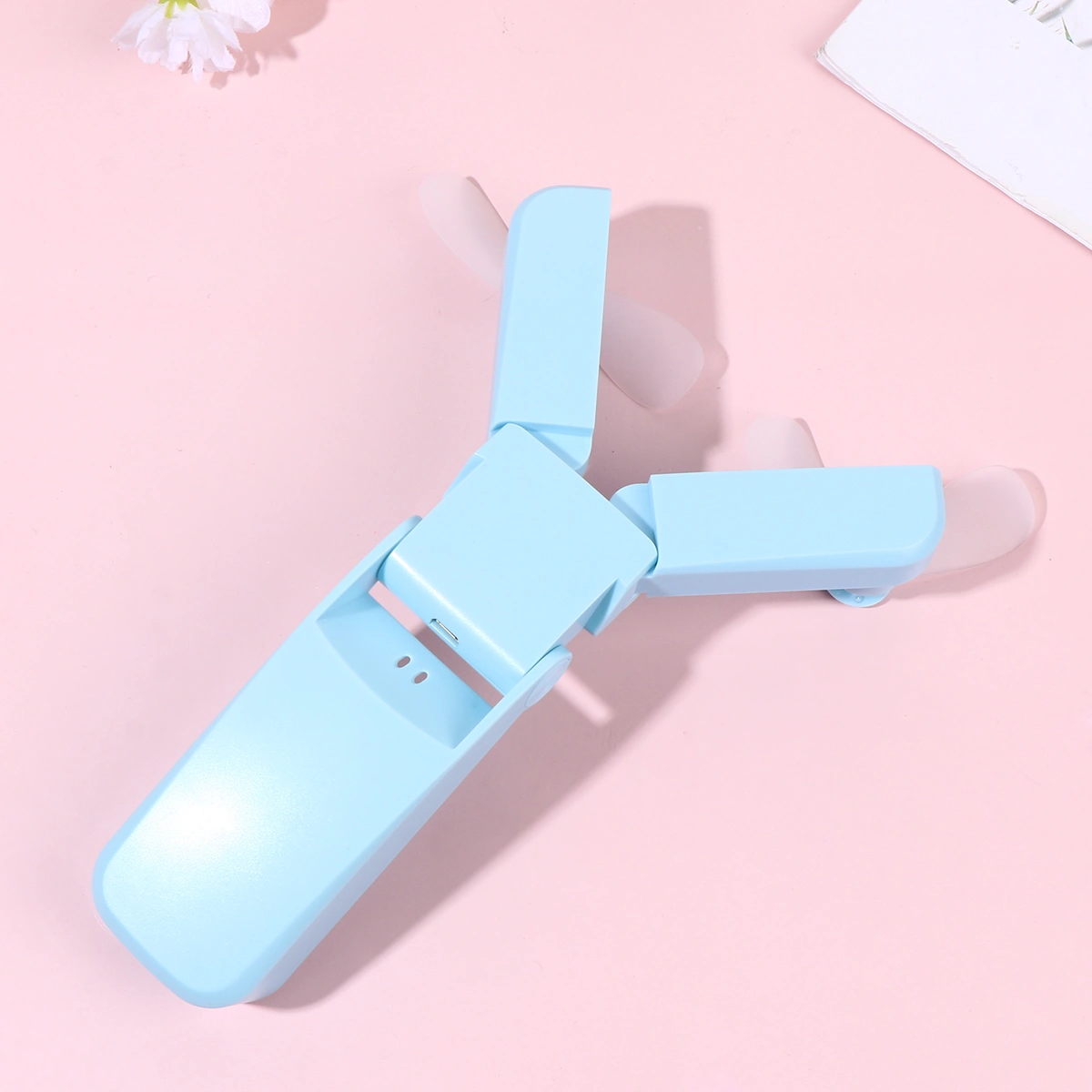 Double-headed USB Fan Table Desktop Electric Fan USB Rechargeable Air Cooler Outdoor Travel Summer Mini Folding Cooling Fans (Sky-blue)