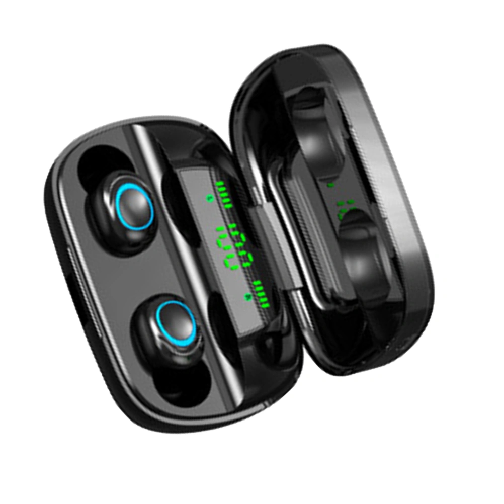 TWS Wireless Headphones IPX5 Waterproof Smart Touch Stereo In-Ear Headphones Outdoor LED Portable Earphones with Charging Dock (Black)
