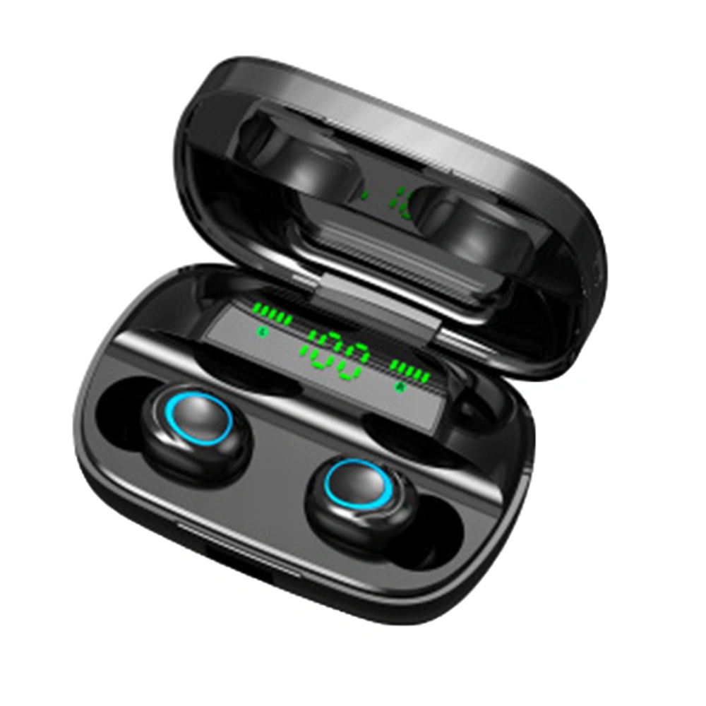 TWS Wireless Headphones IPX5 Waterproof Smart Touch Stereo In-Ear Headphones Outdoor LED Portable Earphones with Charging Dock (Black)