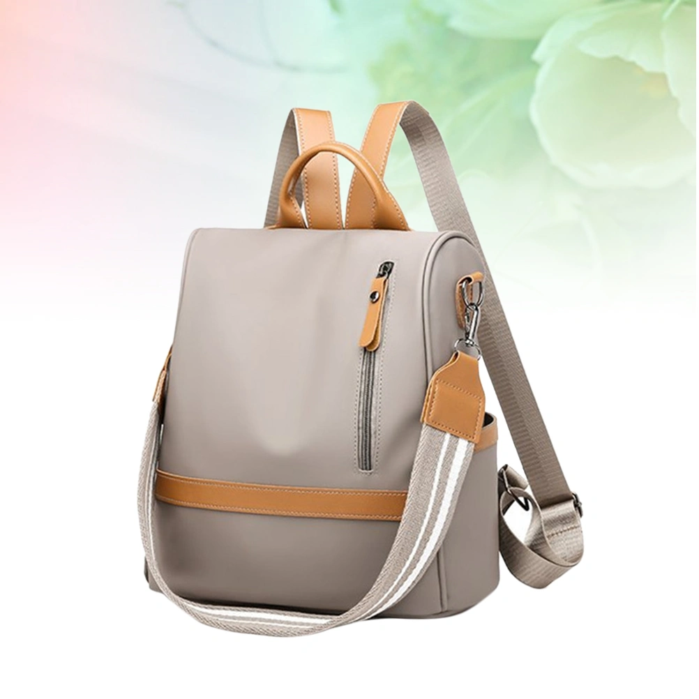 Nylon Backpack Fashion Shoulder Bag Large Capacity Storage Bag for Women Student (Khaki)