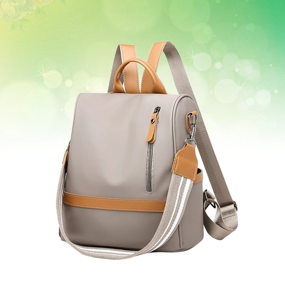 Nylon Backpack Fashion Shoulder Bag Large Capacity Storage Bag for Women Student (Khaki)