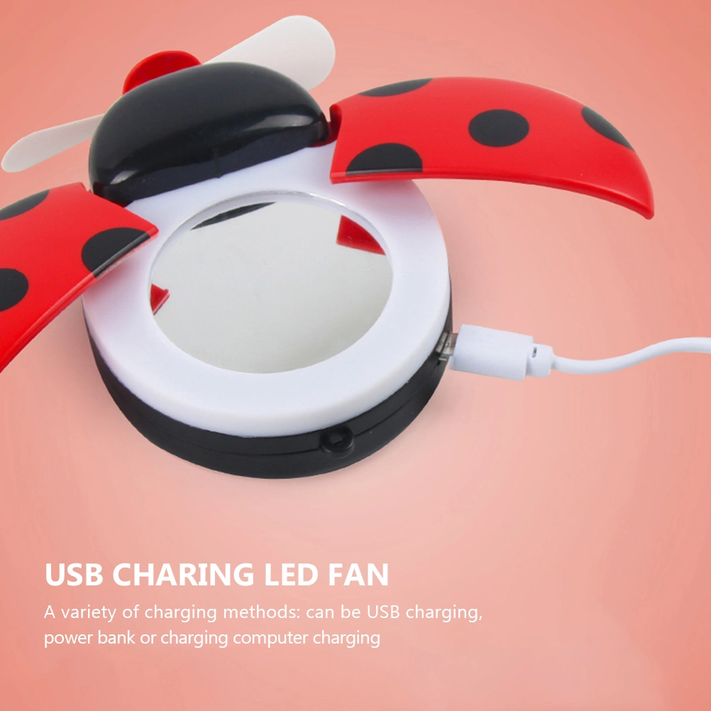 1pc Practical Electric Fan USB Charge Fill Light Small Mirror Small Electric Fan