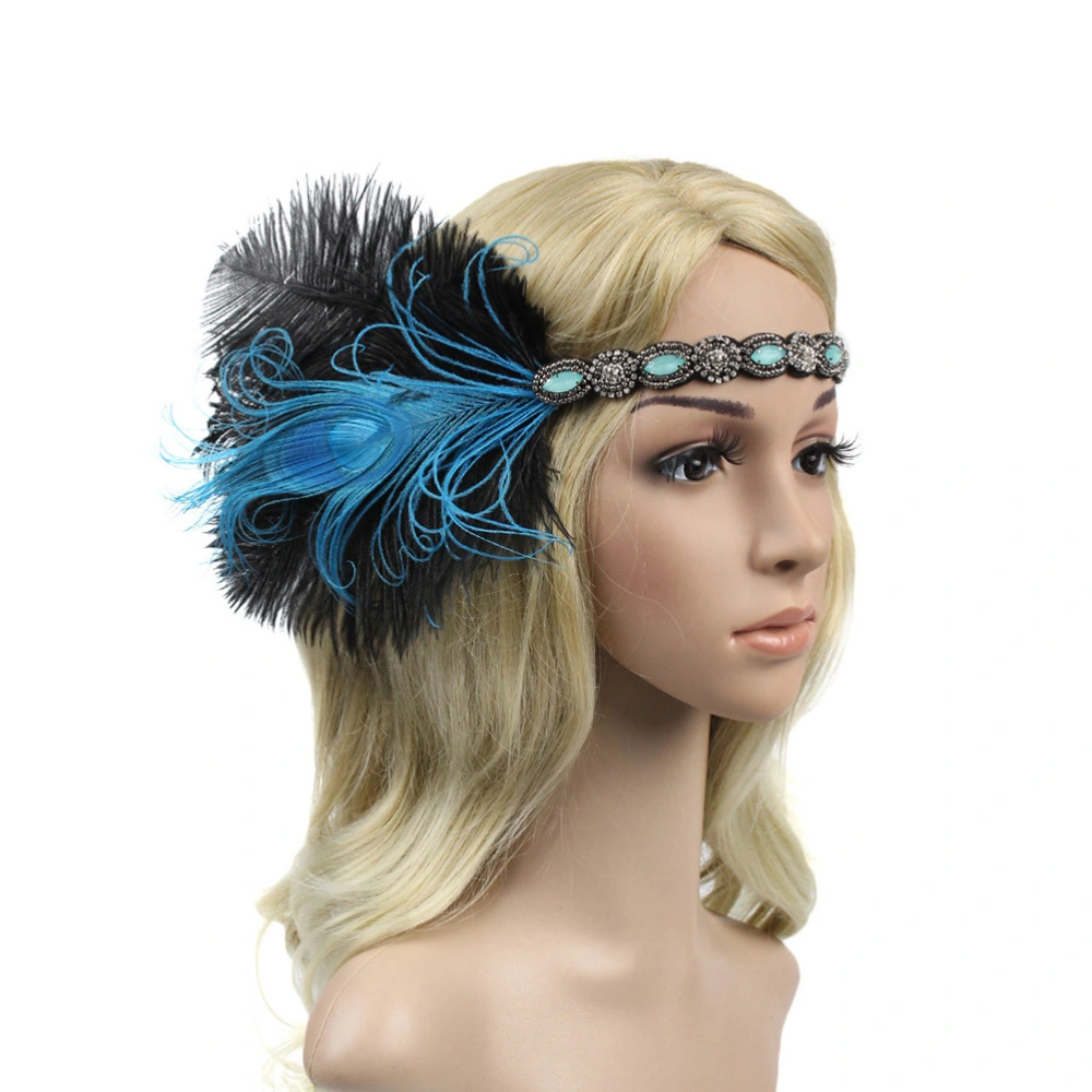 s Head Band Handmade Rhinestone Elastic Headband Wedding Hair Accessiores Headdress (Blue)