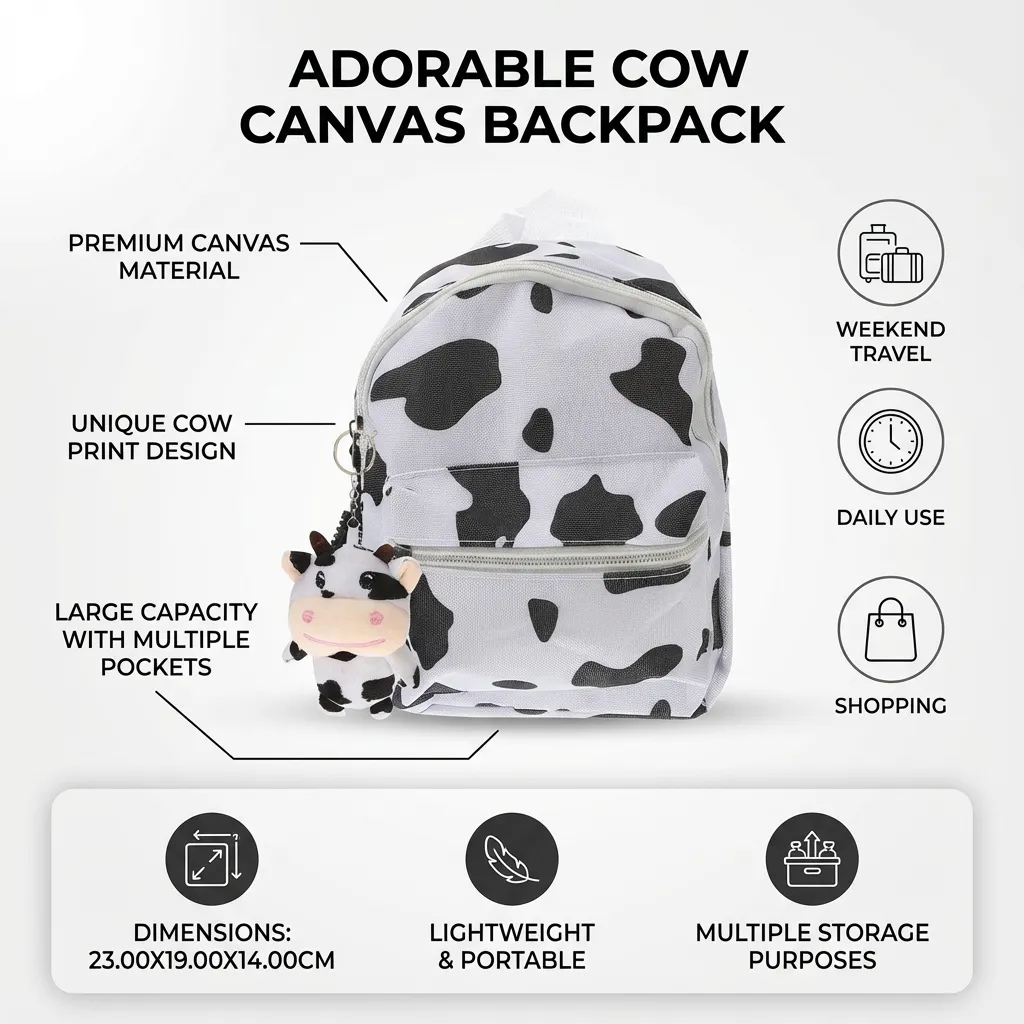 Cow Shoulders Bag Adorable Girl Canvas Bag Fashion Backpack Student Backpack