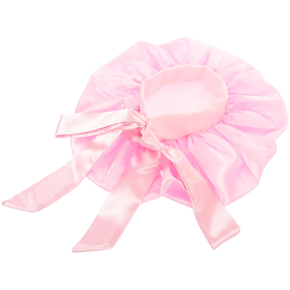 Women Shower Hat with Bow Large Bath Cap Elastic Hair Bath Cap Satin Sleep Cap