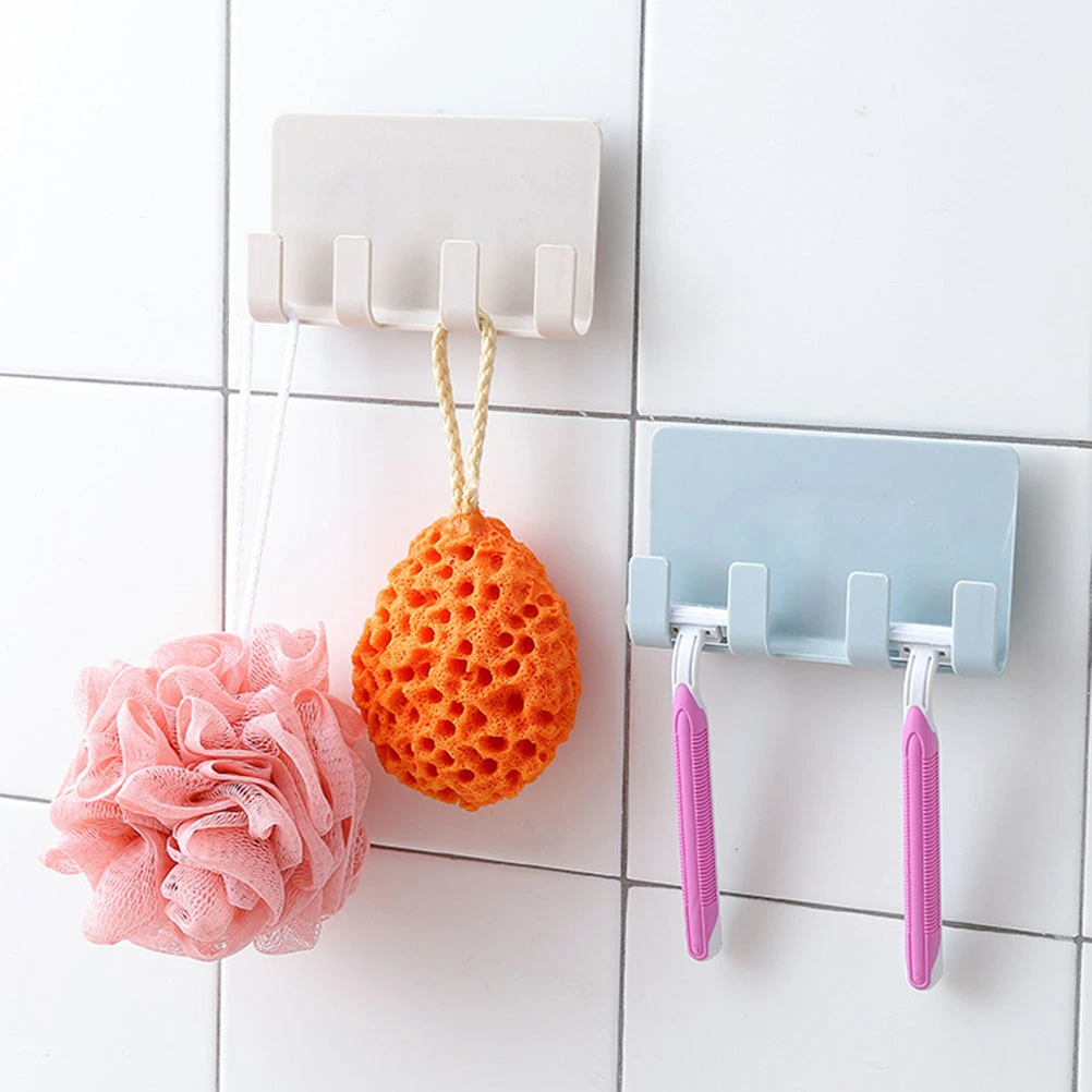 Adhesive Mobile Phone Charging Bracket Charging Holder Wall Mount Seamless 4 Hooks Storage Rack (White)