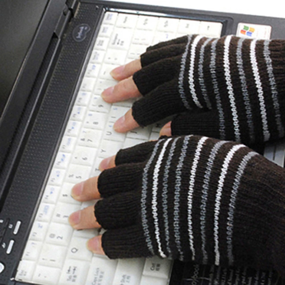 1 Pair 5V USB Powered Heating Heated Winter Hand Warmer Half-finger Gloves Mittens (Black)