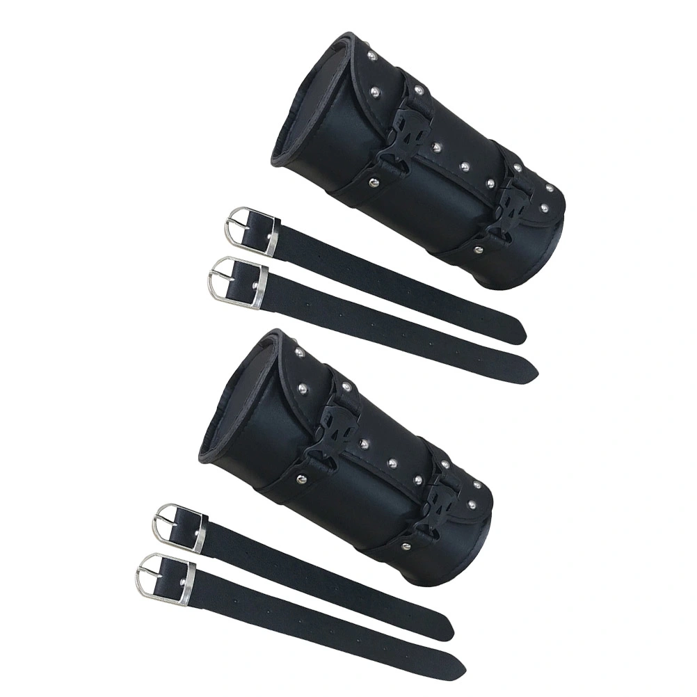 2PCS Motorcycle Saddlebag Waterproof Tool Bag Mounting Strap Round Storage Bag (Black)