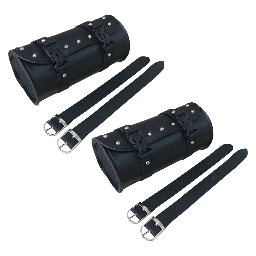 2PCS Motorcycle Saddlebag Waterproof Tool Bag Mounting Strap Round Storage Bag (Black)