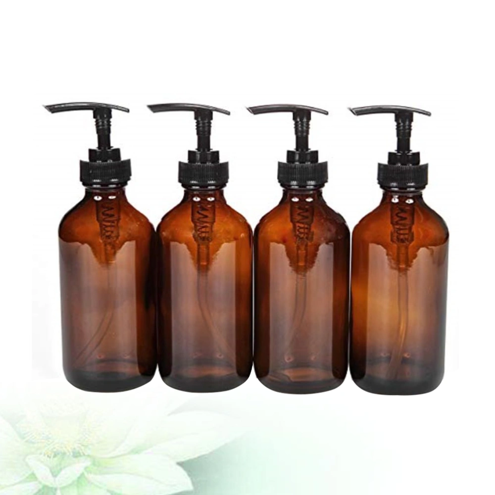 4pcs 250ml Glass Empty Bottle Lotion Bottle Emulsion Bottle Wash Shampoo Shower Gel Pump Bottle Portable Travel Bottle for Home Hotel Use (Light Brown)