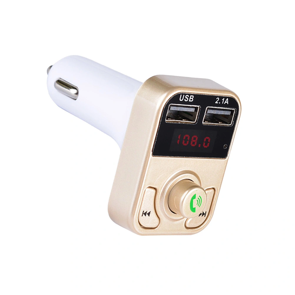 Wireless Car KitHandsfree Call FM Radio Transmitter Car Audio Adapter MP3 Music Player Dual USB Fast Car Charger Supports USB U Disk TF AUX Music (Golden)